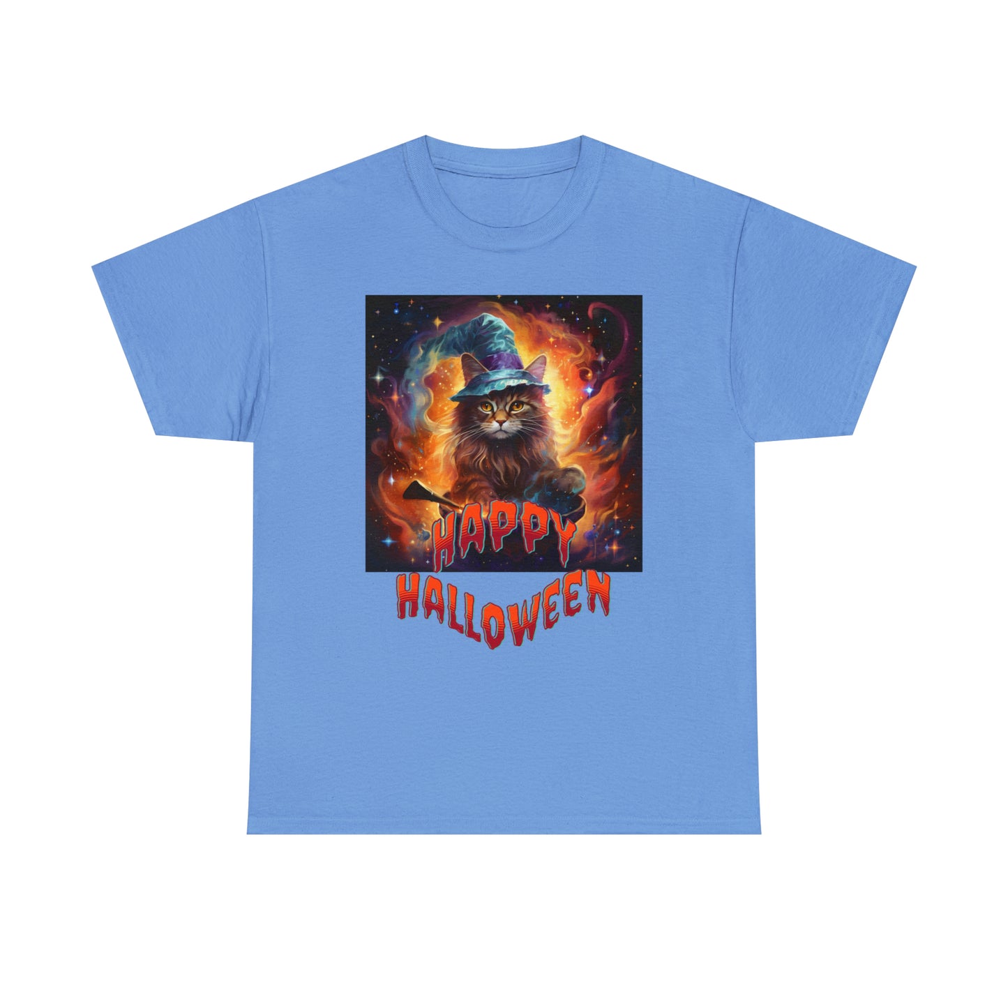 Unisex Cotton T-Shirt Happy Halloween Wizard Cat Graphic Costume Tee