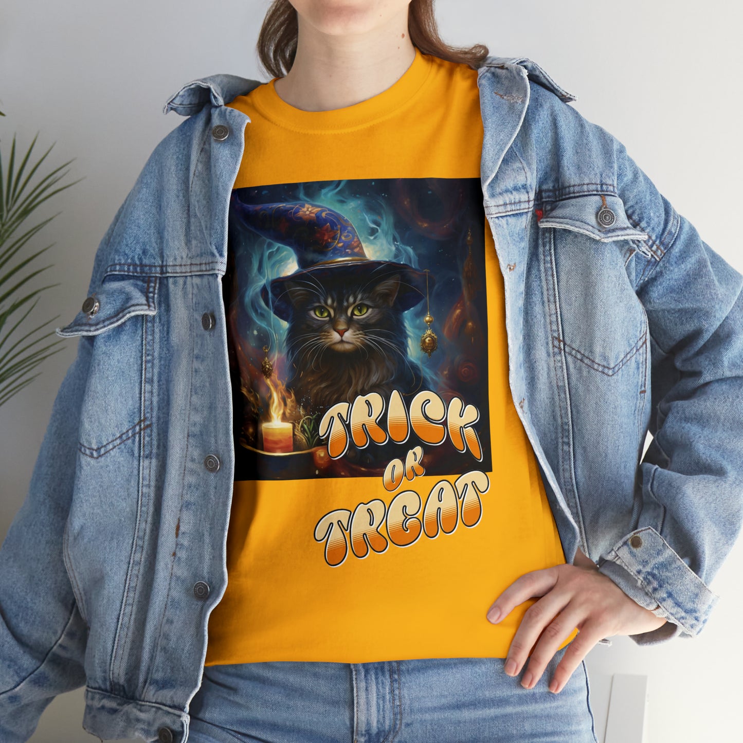 Unisex Cotton T-Shirt Trick or Treat Halloween Cat Graphic Costume Tee