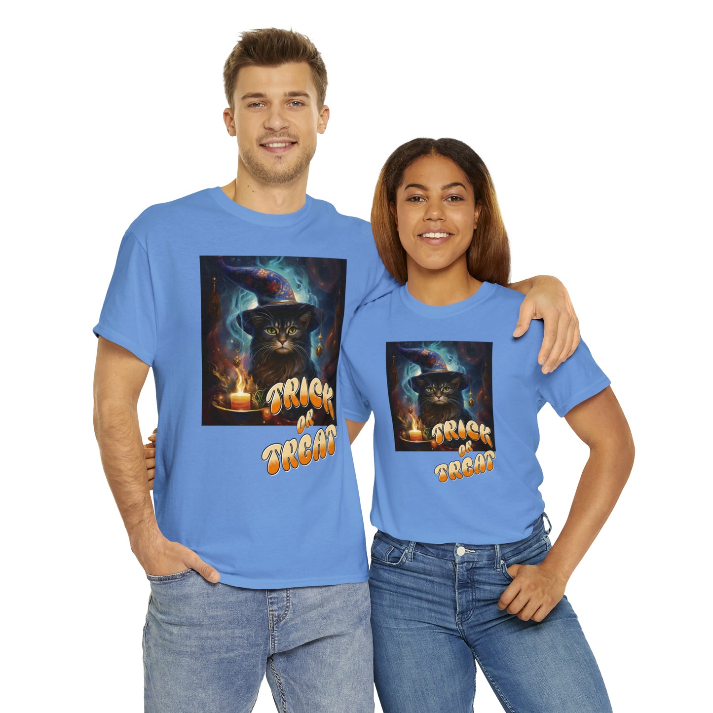 Unisex Cotton T-Shirt Trick or Treat Halloween Cat Graphic Costume Tee