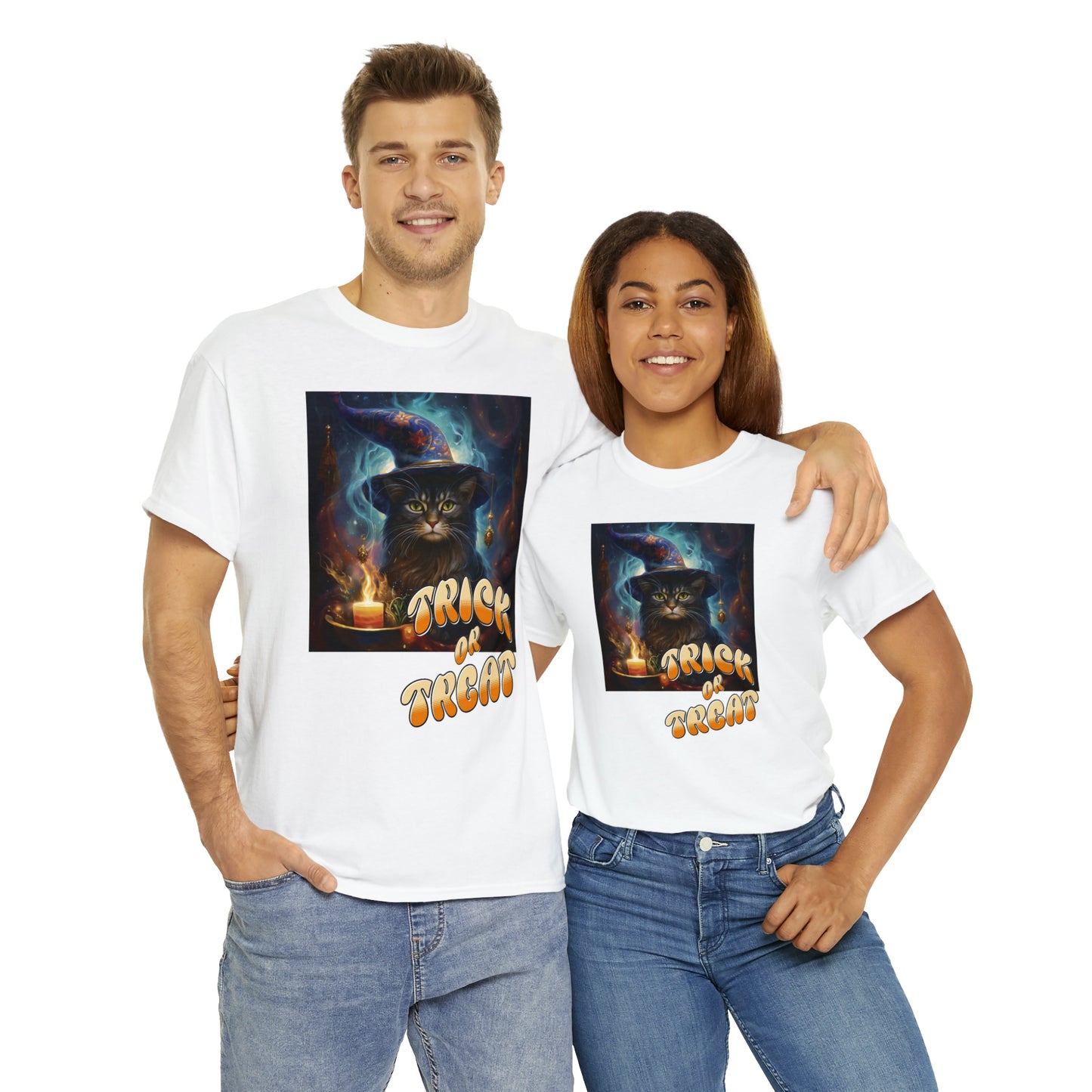 Unisex Cotton T-Shirt Trick or Treat Halloween Cat Graphic Costume Tee