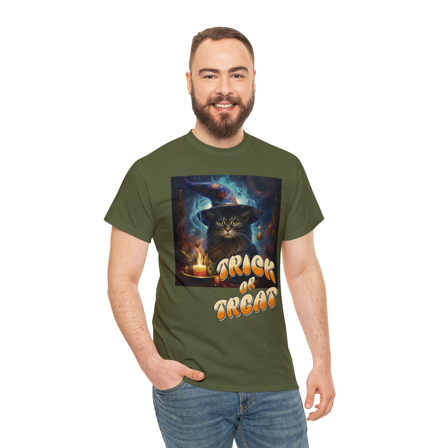 Unisex Cotton T-Shirt Trick or Treat Halloween Cat Graphic Costume Tee