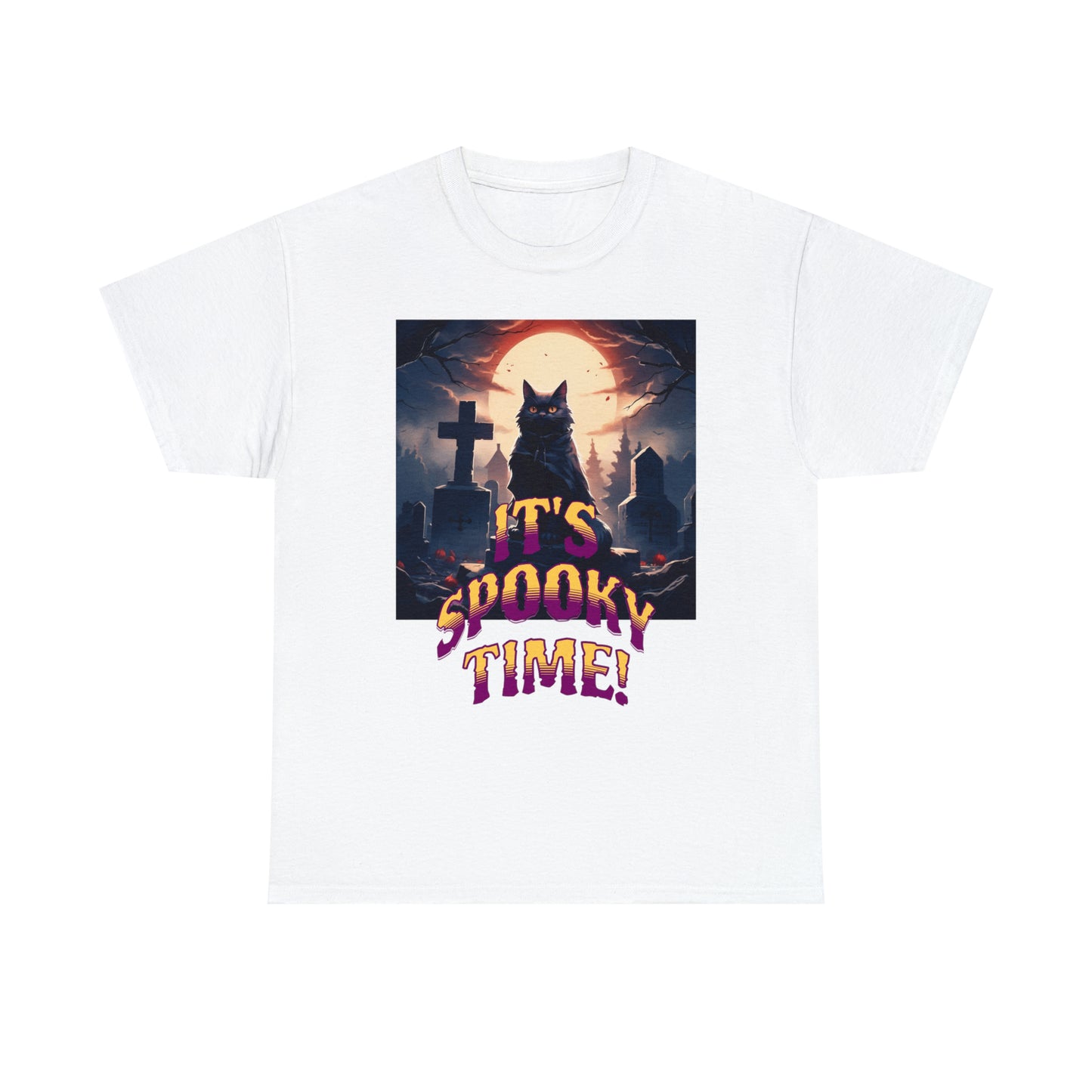 Unisex Cotton T-Shirt Vampire Cat in Spooky Graveyard Halloween Tee