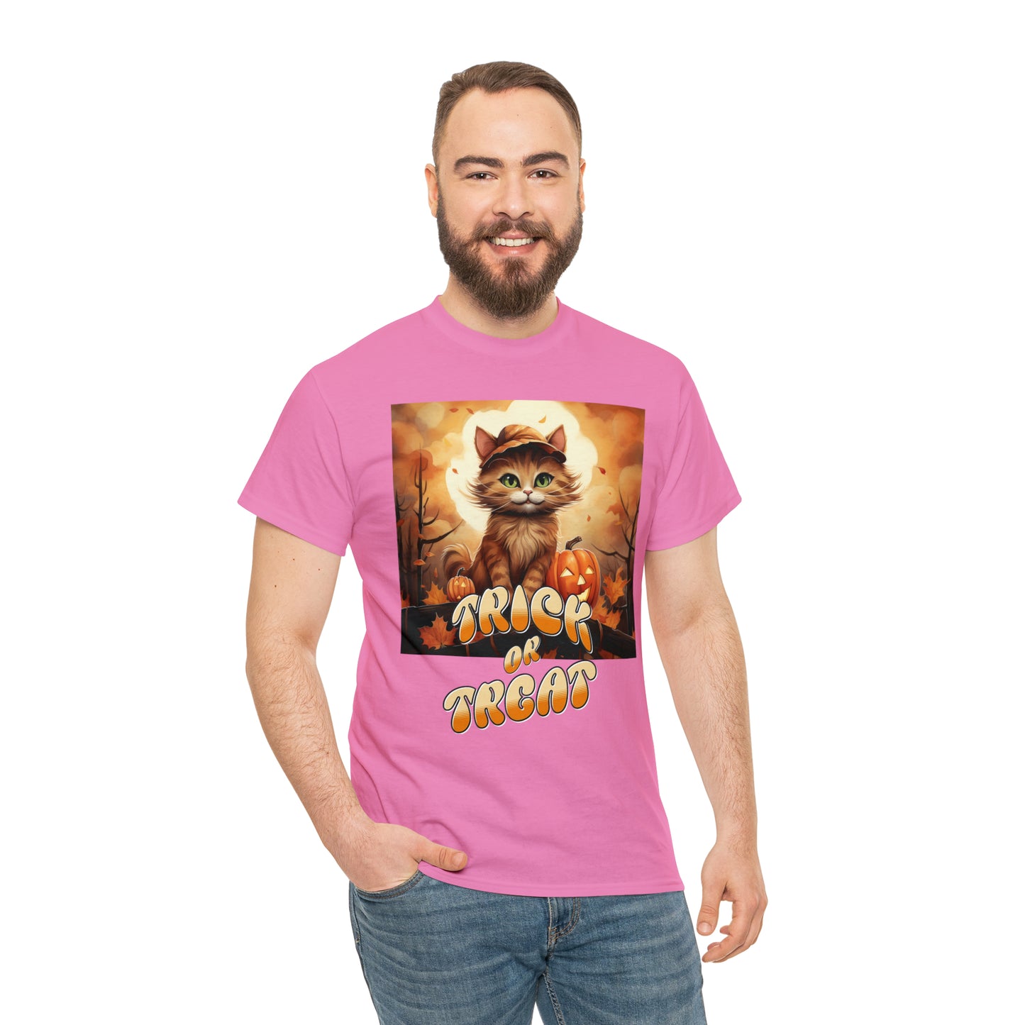 Unisex Cotton T-Shirt Trick or Treat Pumpkin Cat Graphic Costume Tee