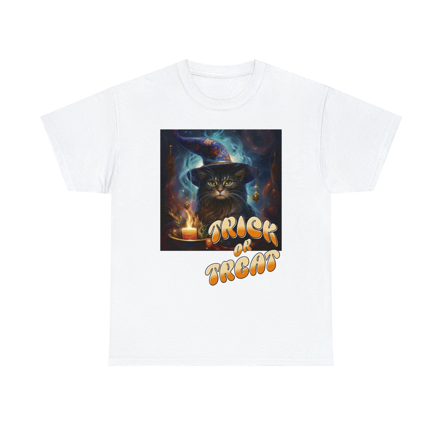Unisex Cotton T-Shirt Trick or Treat Halloween Cat Graphic Costume Tee