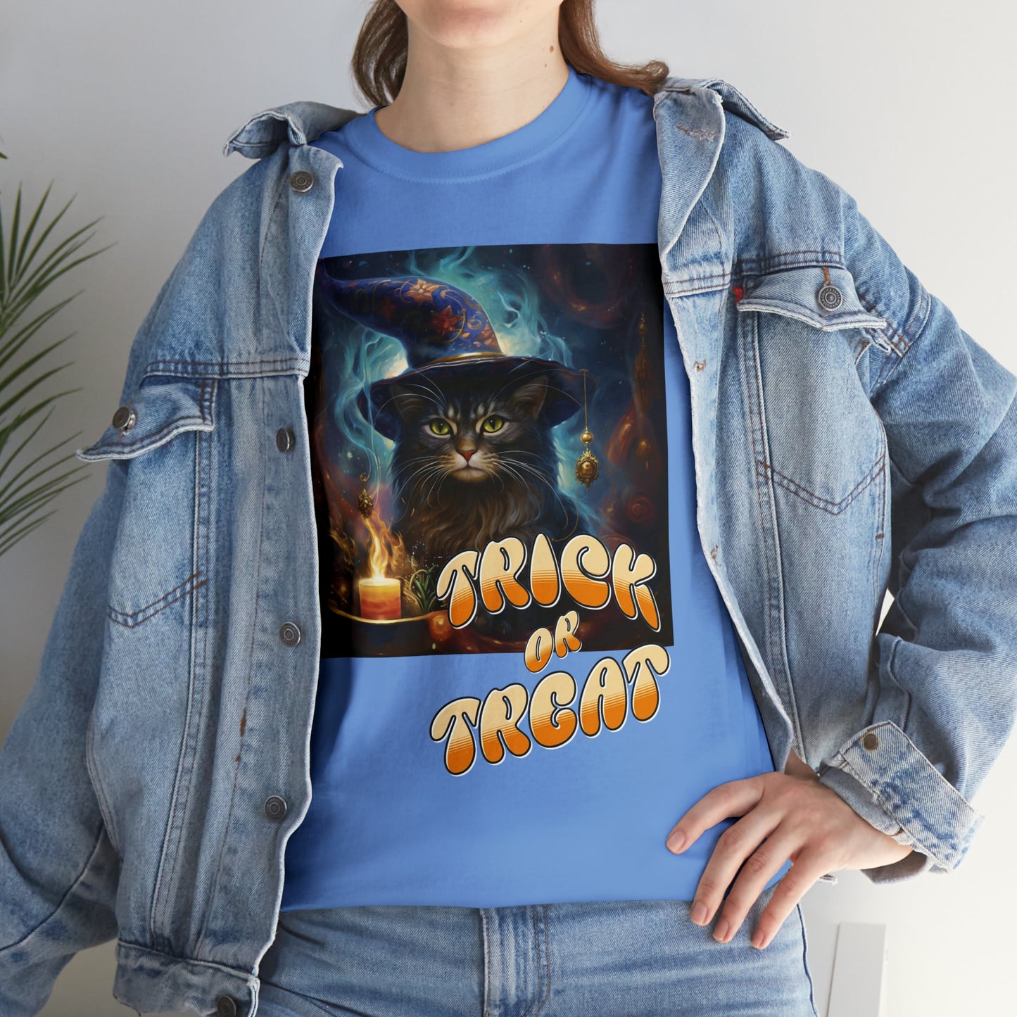 Unisex Cotton T-Shirt Trick or Treat Halloween Cat Graphic Costume Tee