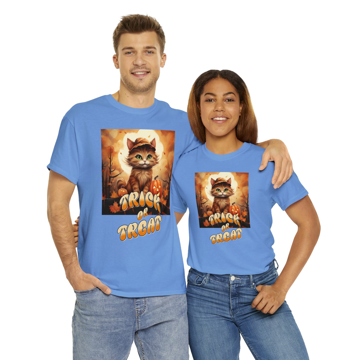Unisex Cotton T-Shirt Trick or Treat Pumpkin Cat Graphic Costume Tee