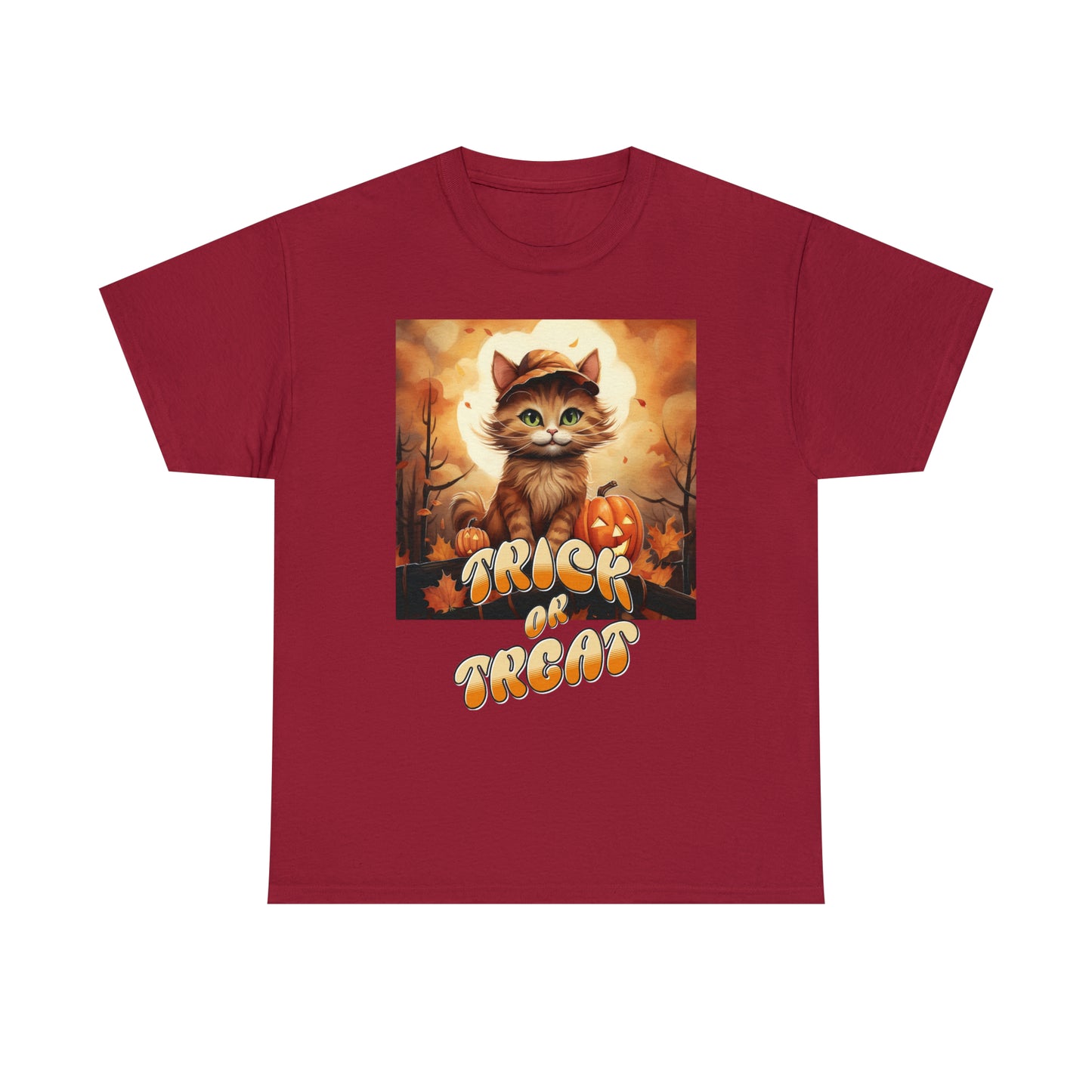 Unisex Cotton T-Shirt Trick or Treat Pumpkin Cat Graphic Costume Tee
