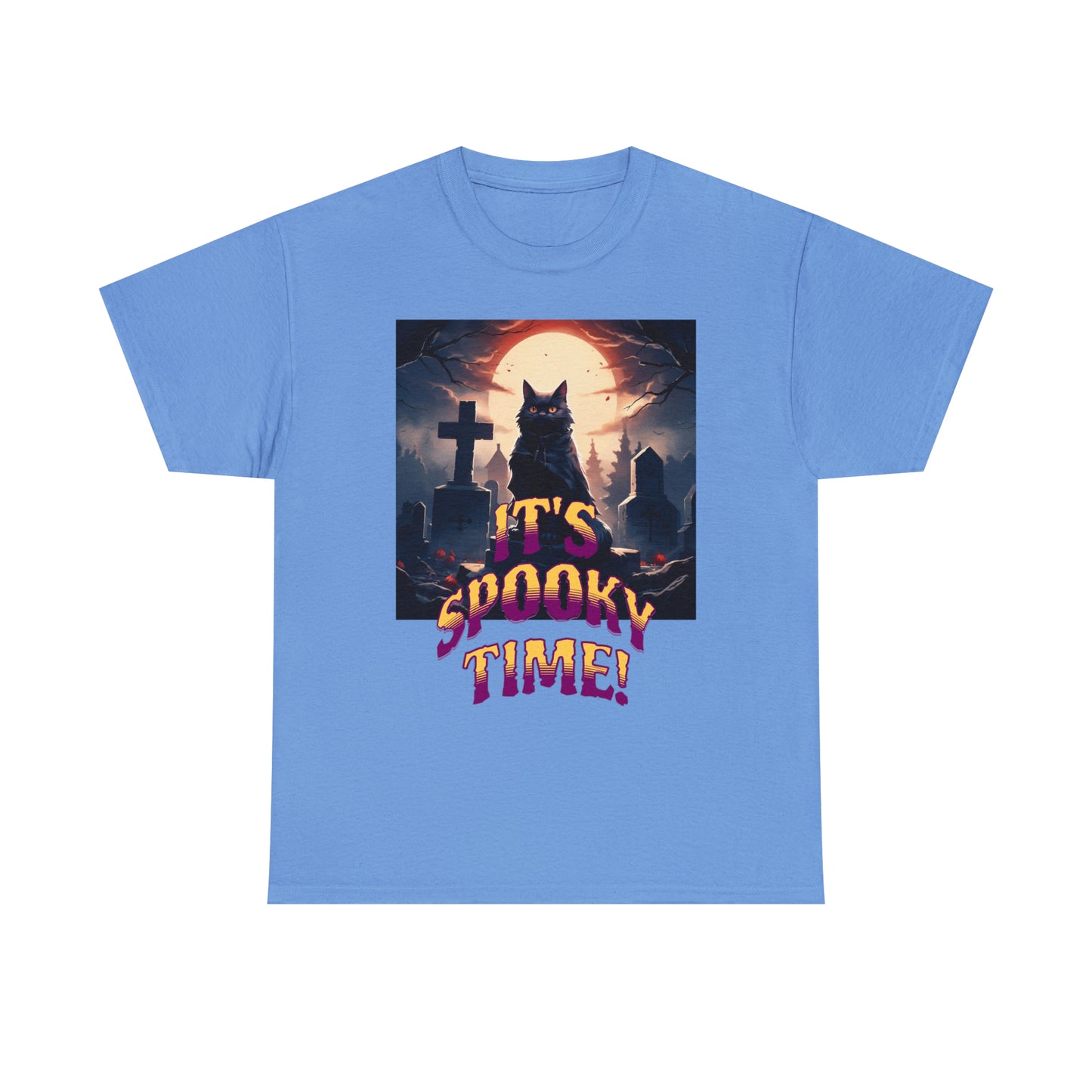 Unisex Cotton T-Shirt Vampire Cat in Spooky Graveyard Halloween Tee