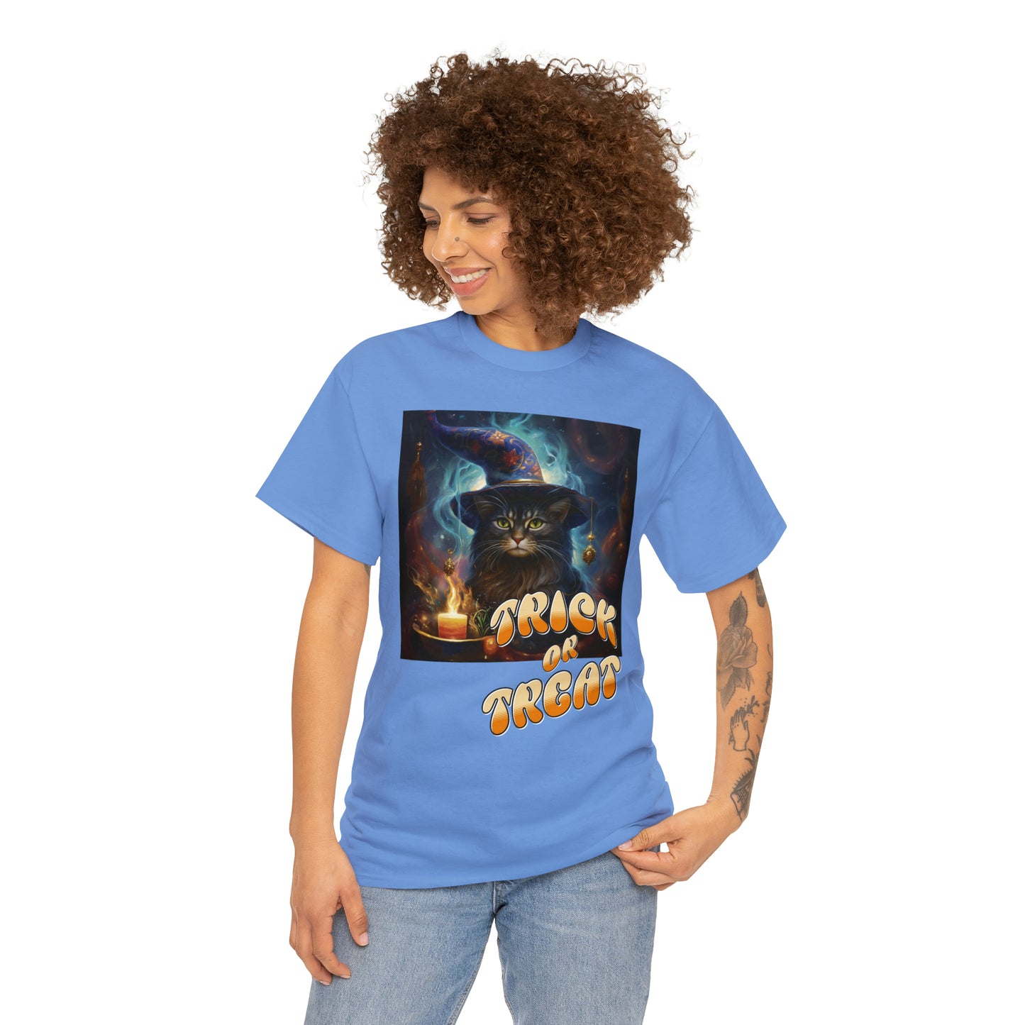Unisex Cotton T-Shirt Trick or Treat Halloween Cat Graphic Costume Tee