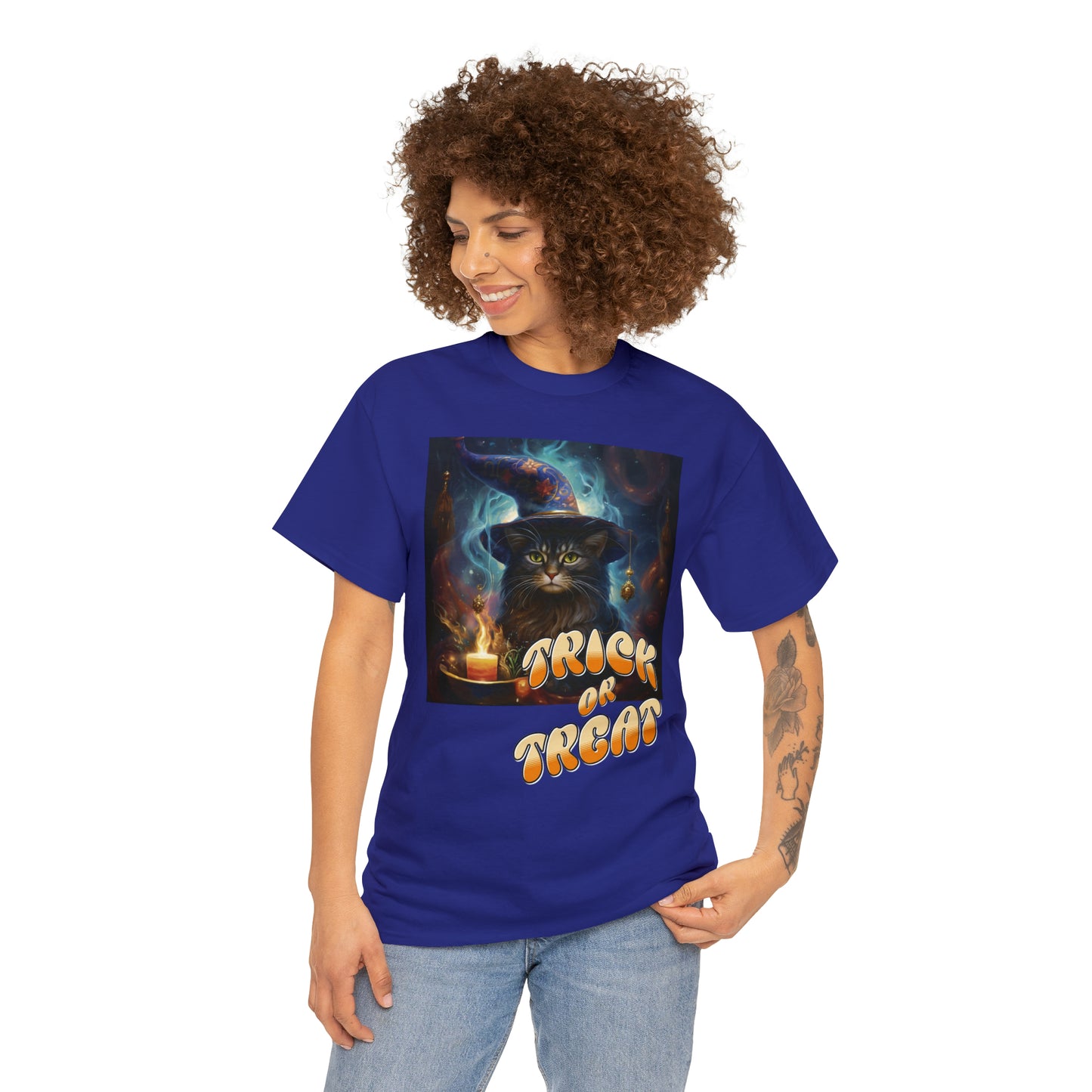 Unisex Cotton T-Shirt Trick or Treat Halloween Cat Graphic Costume Tee