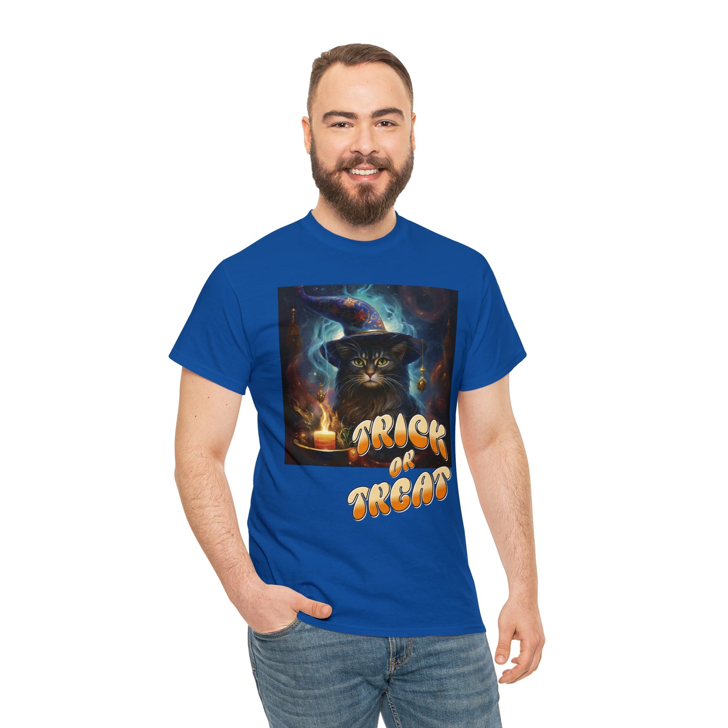 Unisex Cotton T-Shirt Trick or Treat Halloween Cat Graphic Costume Tee