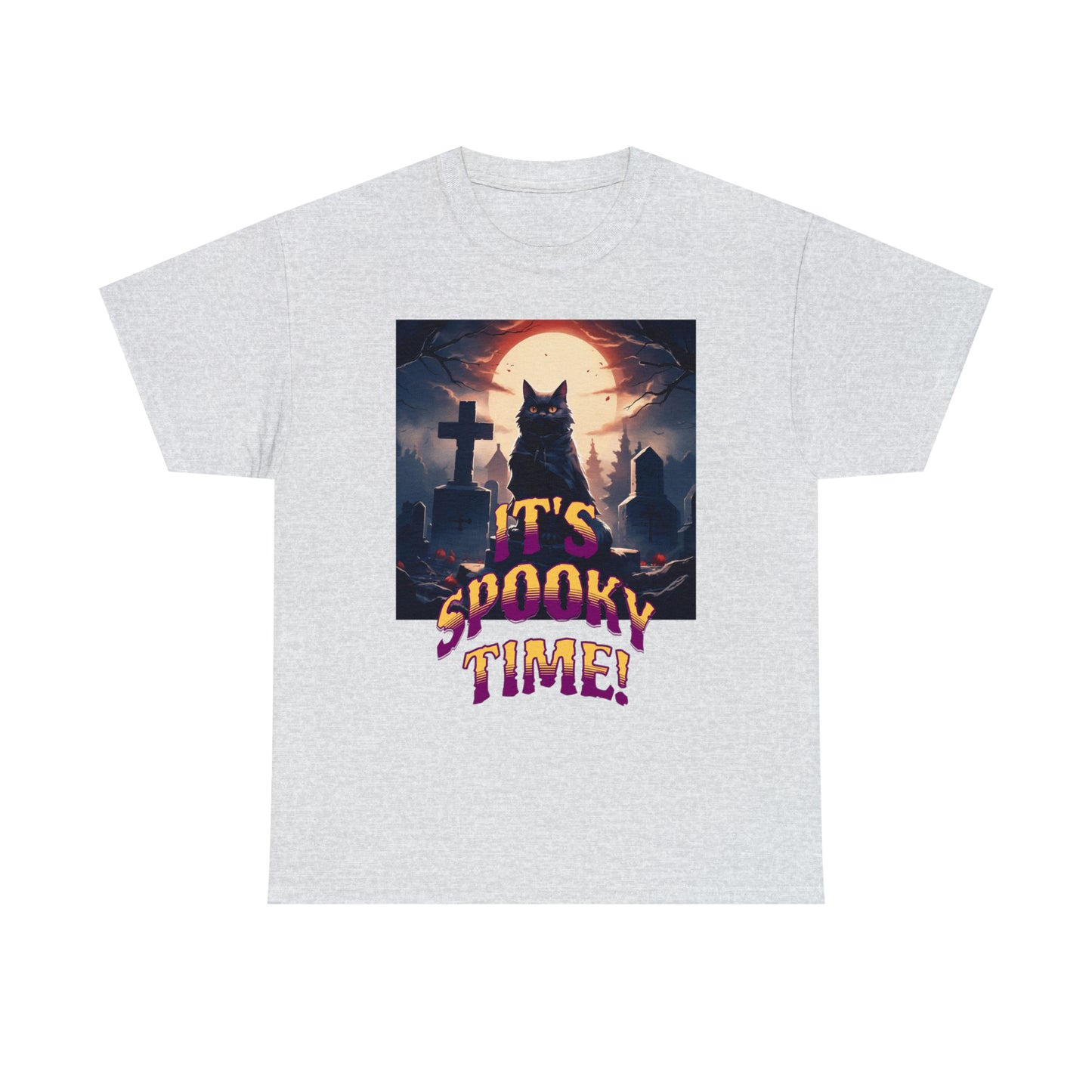 Unisex Cotton T-Shirt Vampire Cat in Spooky Graveyard Halloween Tee