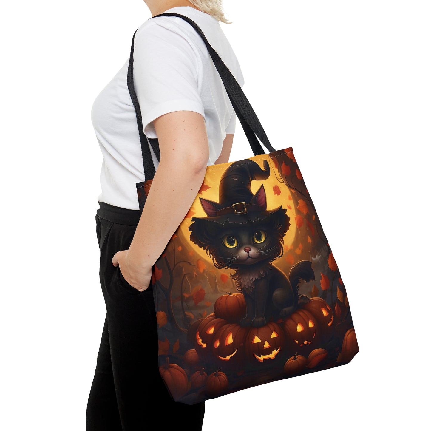 Black Kitty with Jack-o'-lantern Halloween Costume Reusable Tote Bag