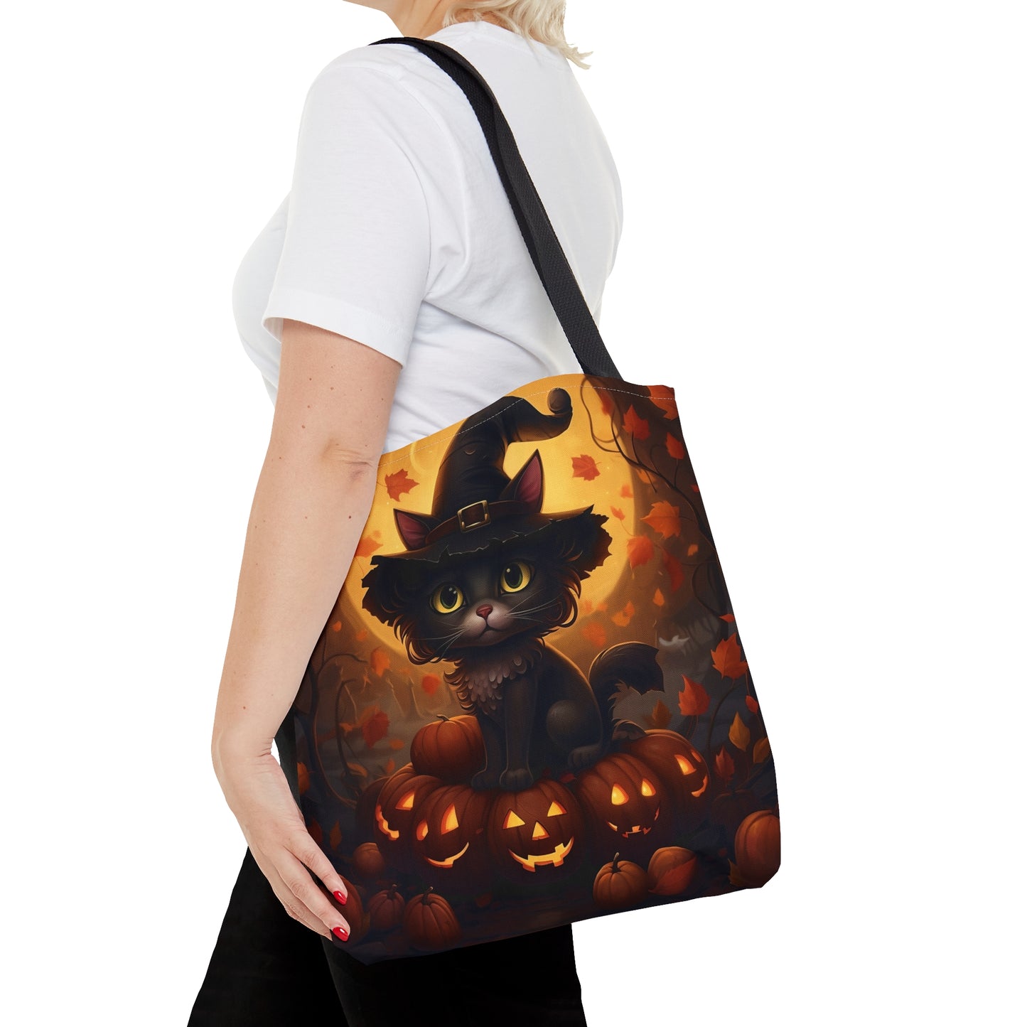 Black Kitty with Jack-o'-lantern Halloween Costume Reusable Tote Bag