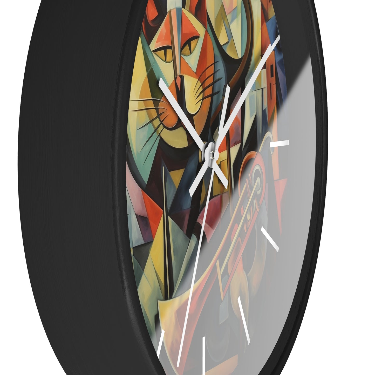 Wall Clock Trumpeter Cat Play Trumpet Music Cubism Graphic Home Decor