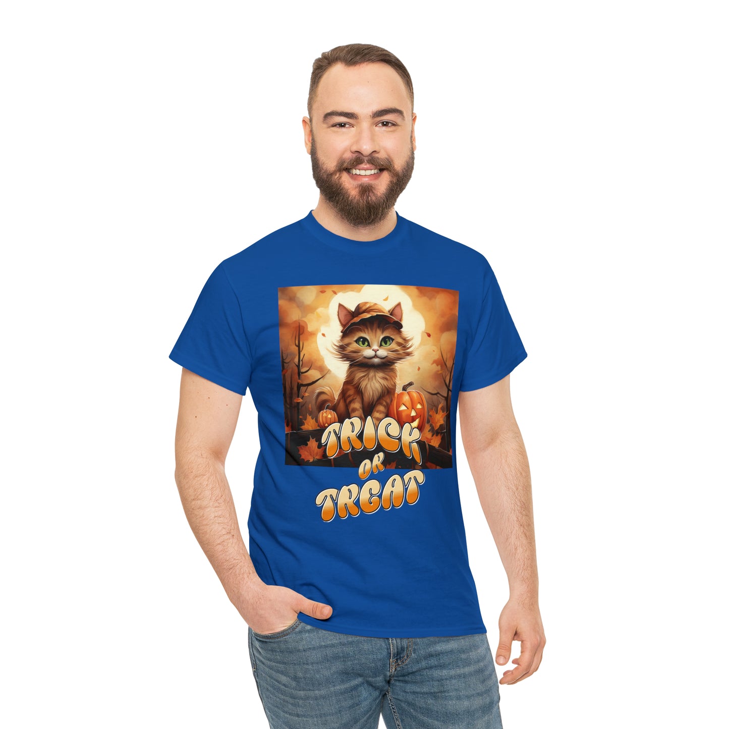Unisex Cotton T-Shirt Trick or Treat Pumpkin Cat Graphic Costume Tee