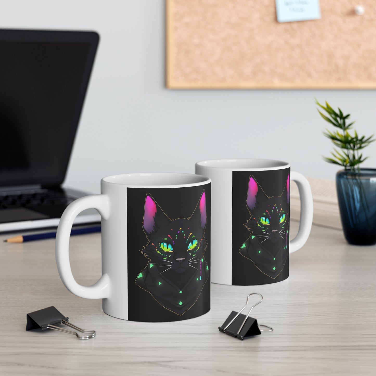 White Mug 11oz Mysterious Magician Black Cat Staring At You