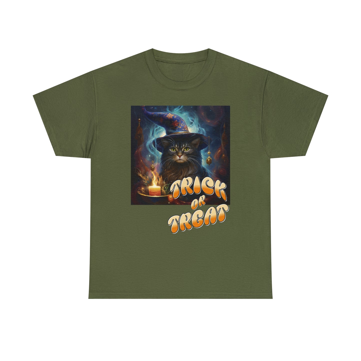 Unisex Cotton T-Shirt Trick or Treat Halloween Cat Graphic Costume Tee