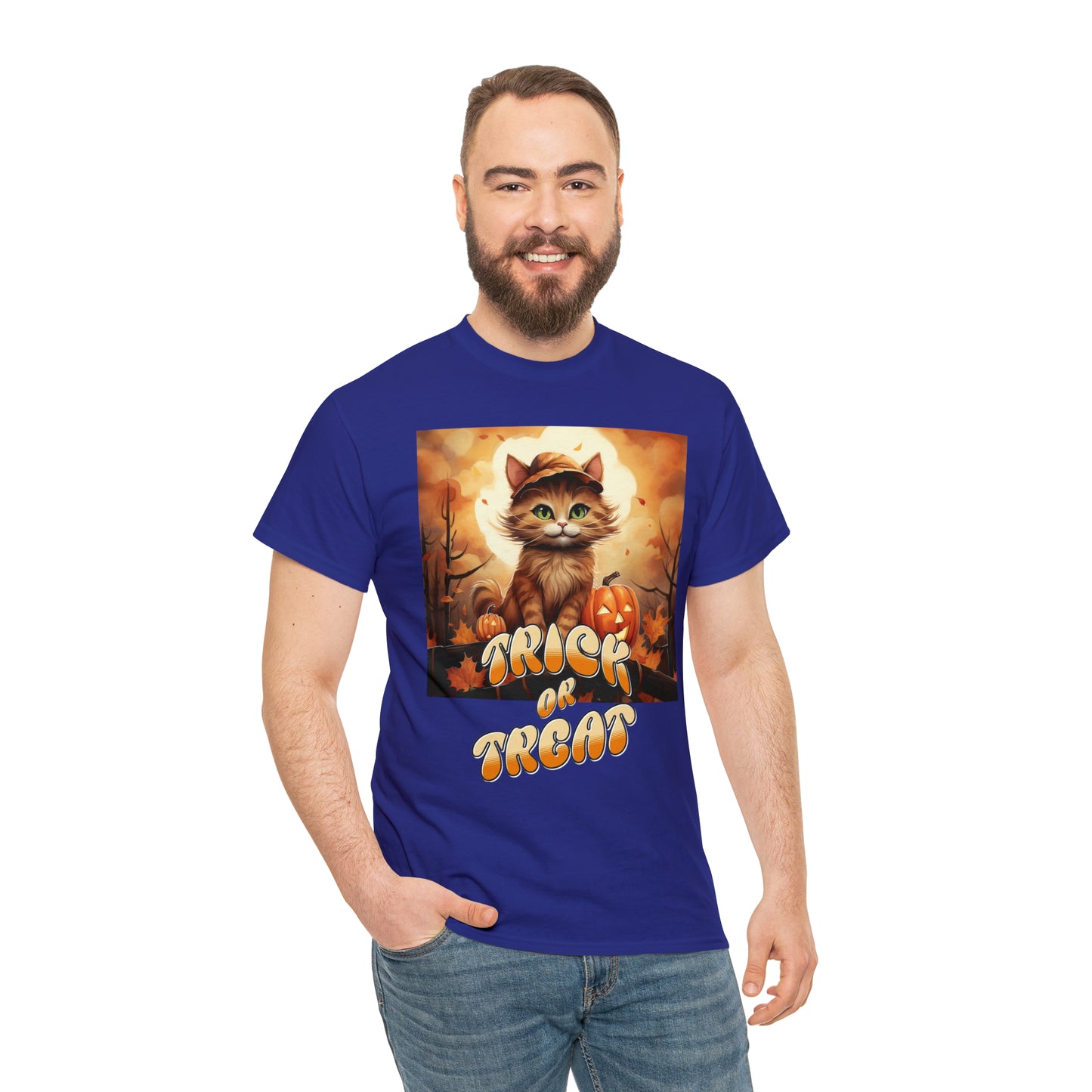Unisex Cotton T-Shirt Trick or Treat Pumpkin Cat Graphic Costume Tee