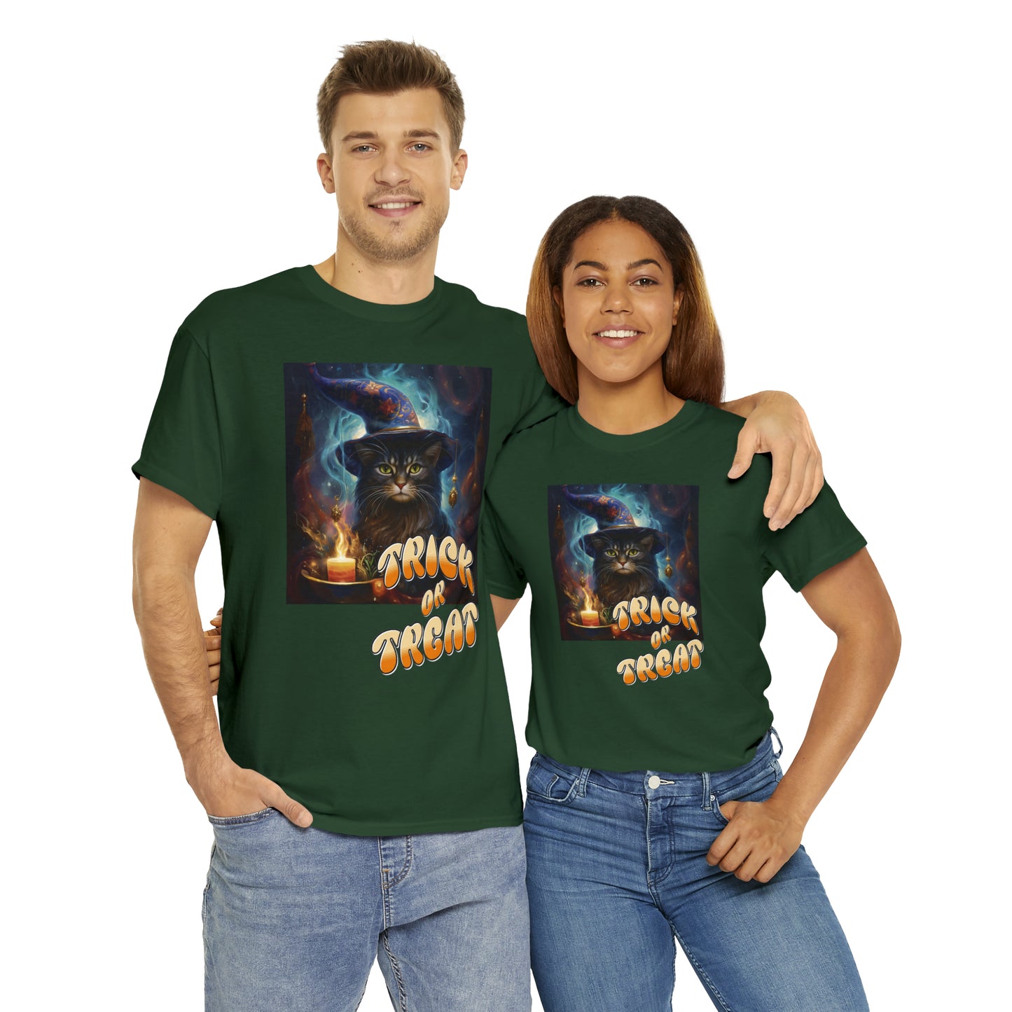 Unisex Cotton T-Shirt Trick or Treat Halloween Cat Graphic Costume Tee