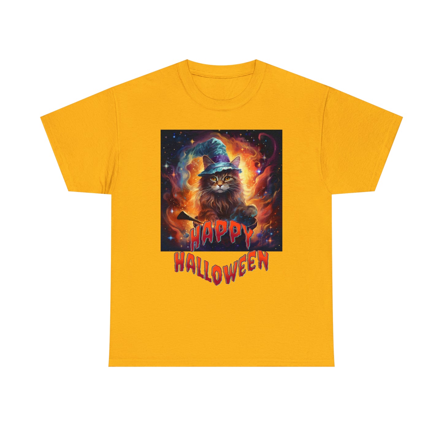 Unisex Cotton T-Shirt Happy Halloween Wizard Cat Graphic Costume Tee