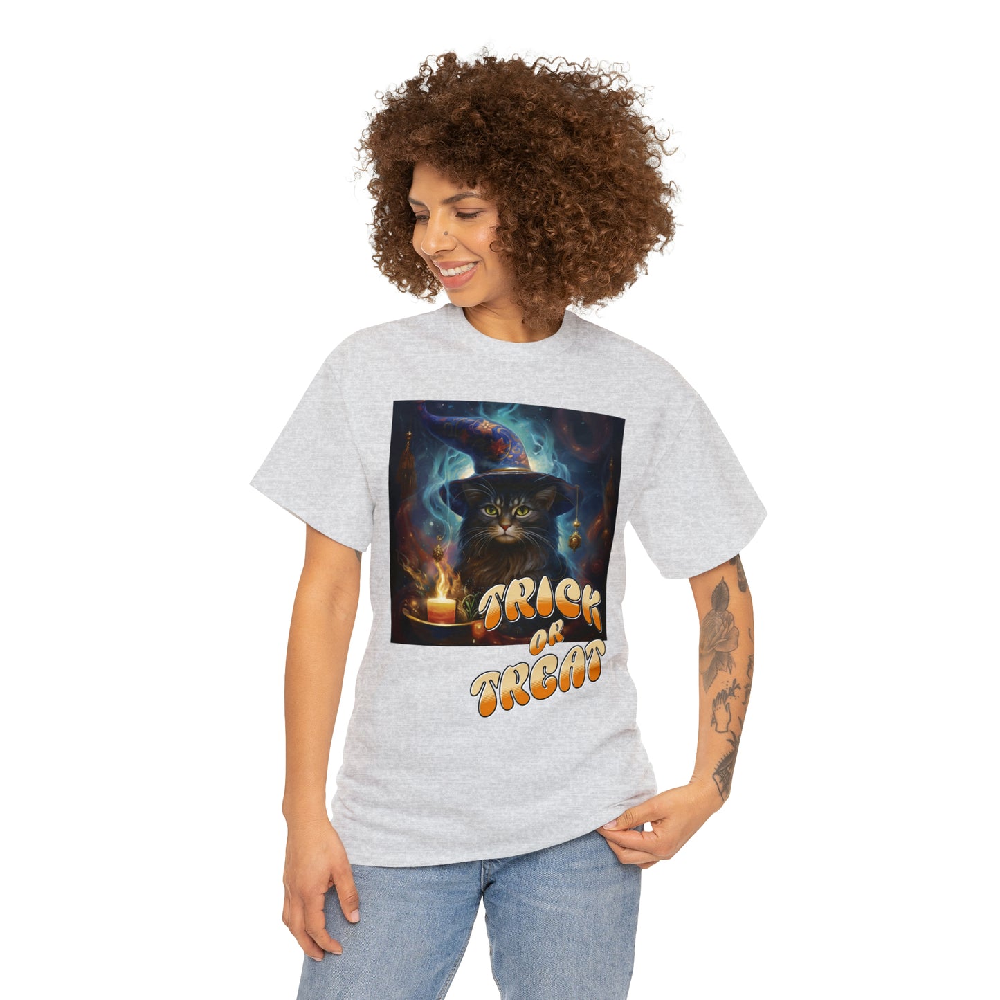 Unisex Cotton T-Shirt Trick or Treat Halloween Cat Graphic Costume Tee