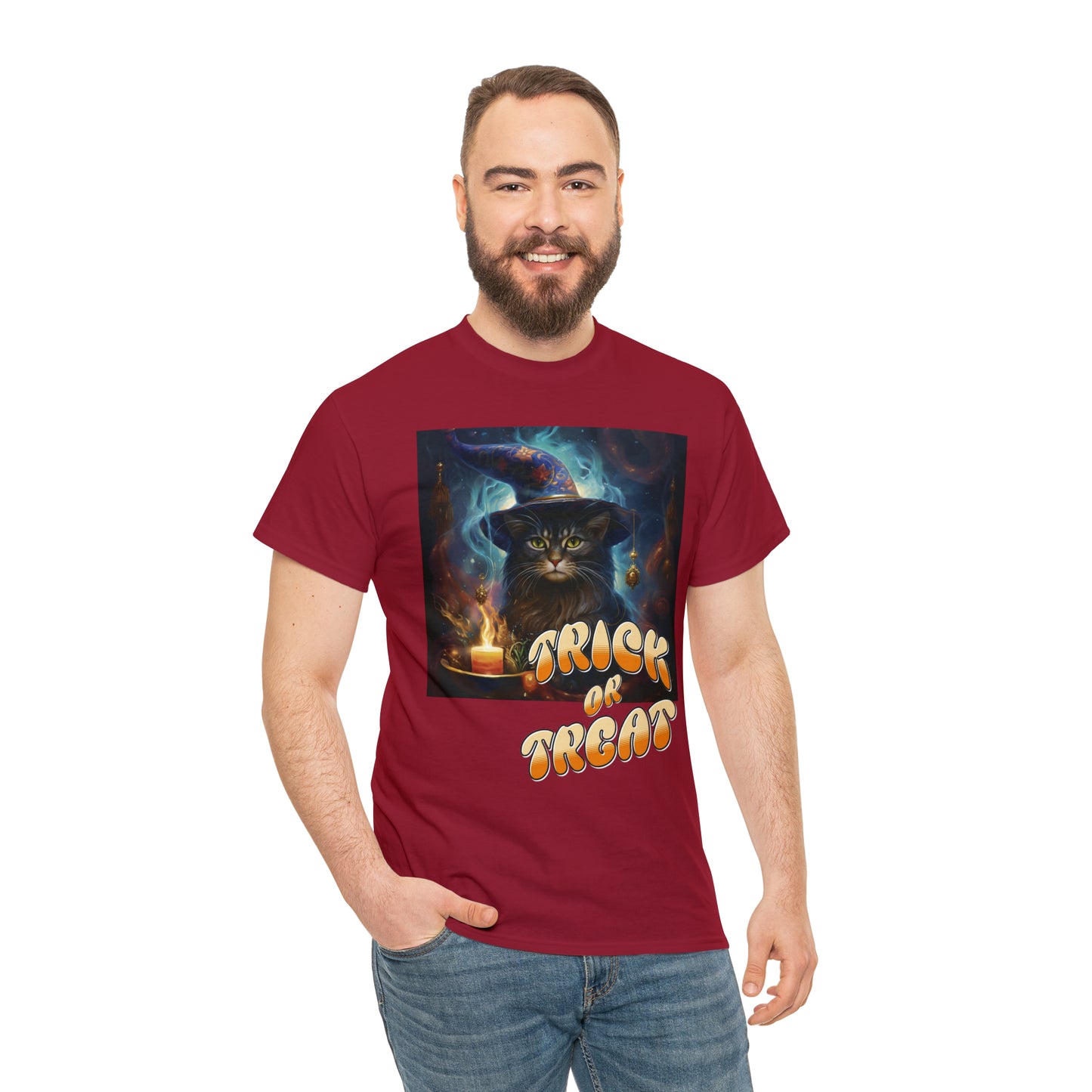 Unisex Cotton T-Shirt Trick or Treat Halloween Cat Graphic Costume Tee