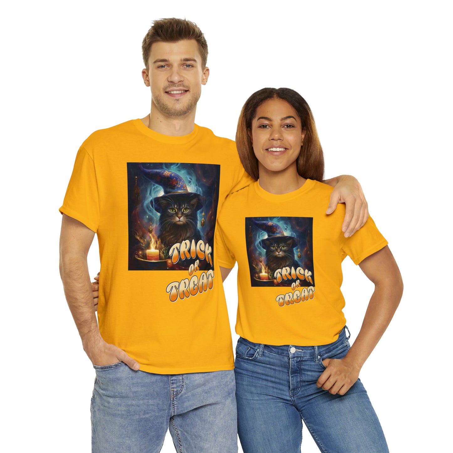 Unisex Cotton T-Shirt Trick or Treat Halloween Cat Graphic Costume Tee