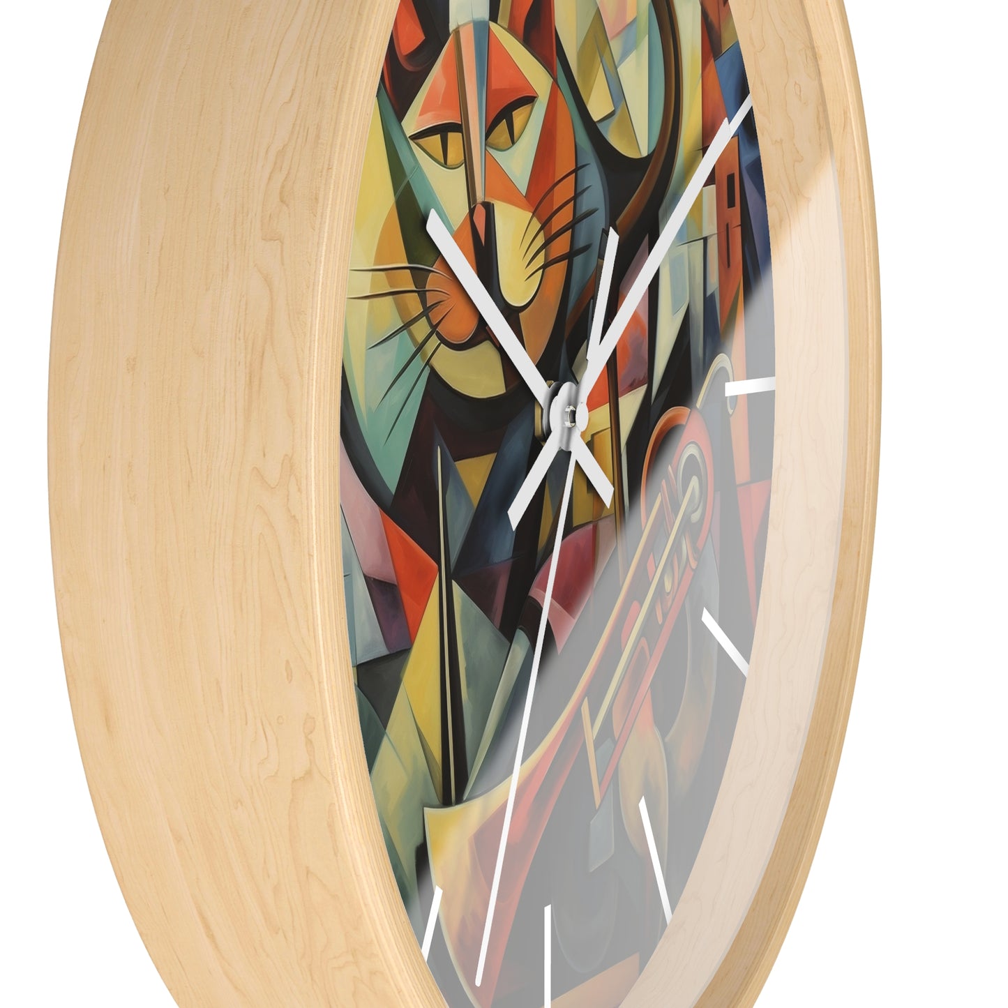 Wall Clock Trumpeter Cat Play Trumpet Music Cubism Graphic Home Decor