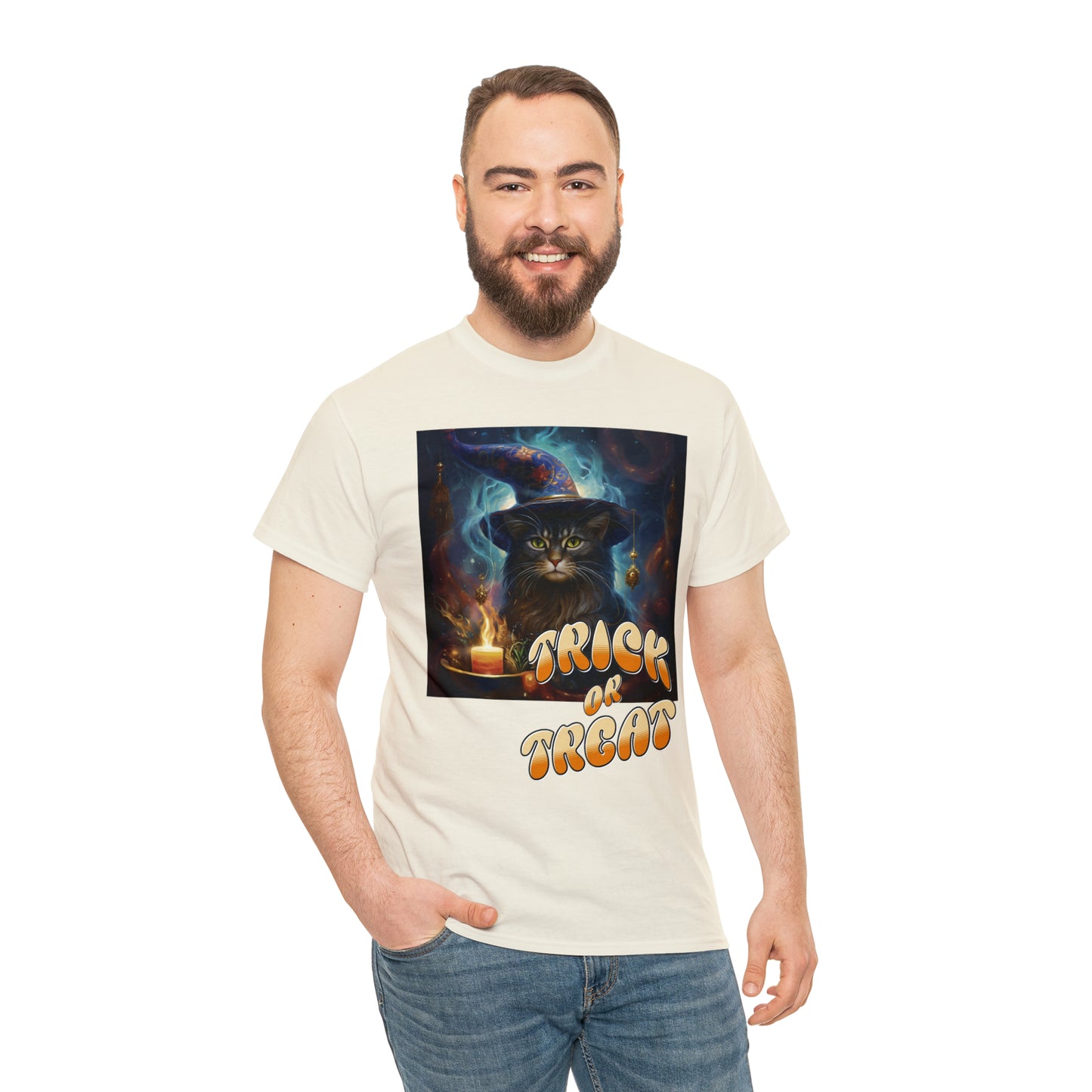 Unisex Cotton T-Shirt Trick or Treat Halloween Cat Graphic Costume Tee