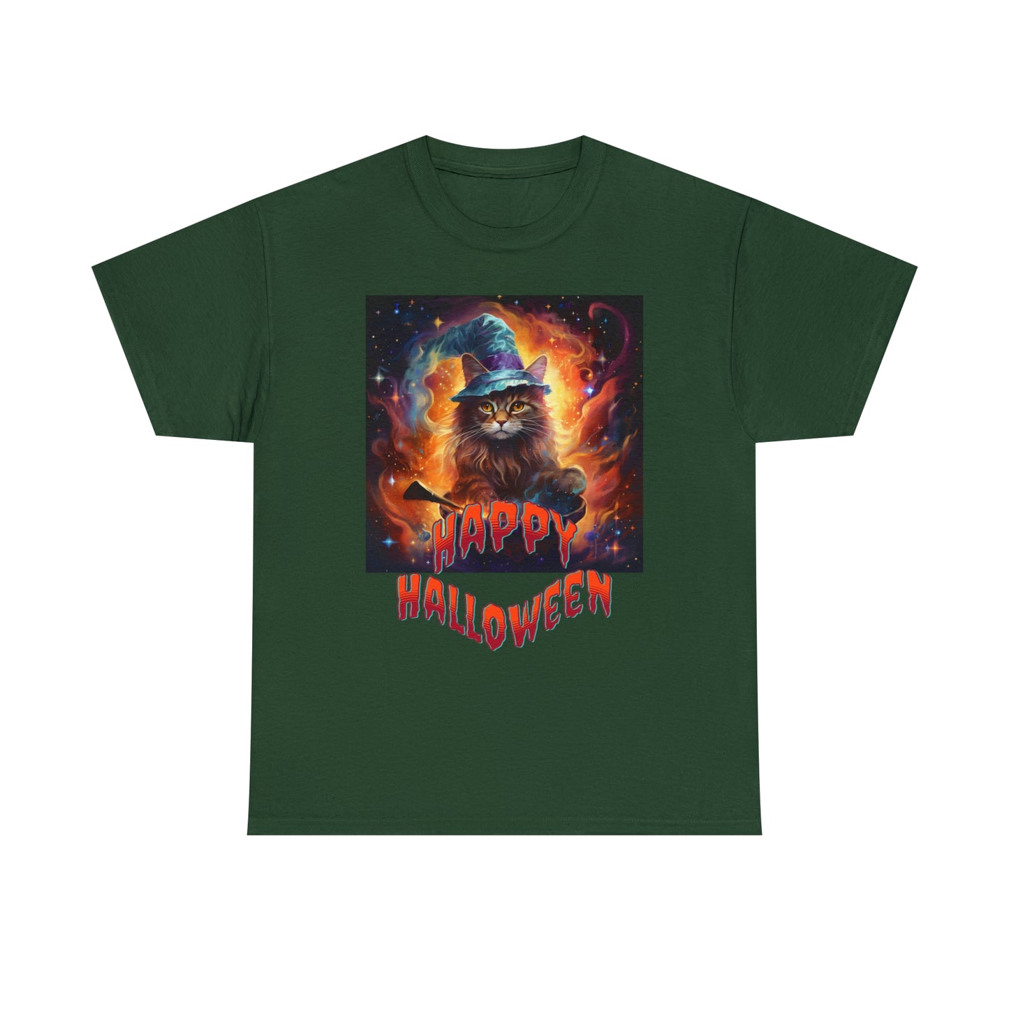 Unisex Cotton T-Shirt Happy Halloween Wizard Cat Graphic Costume Tee