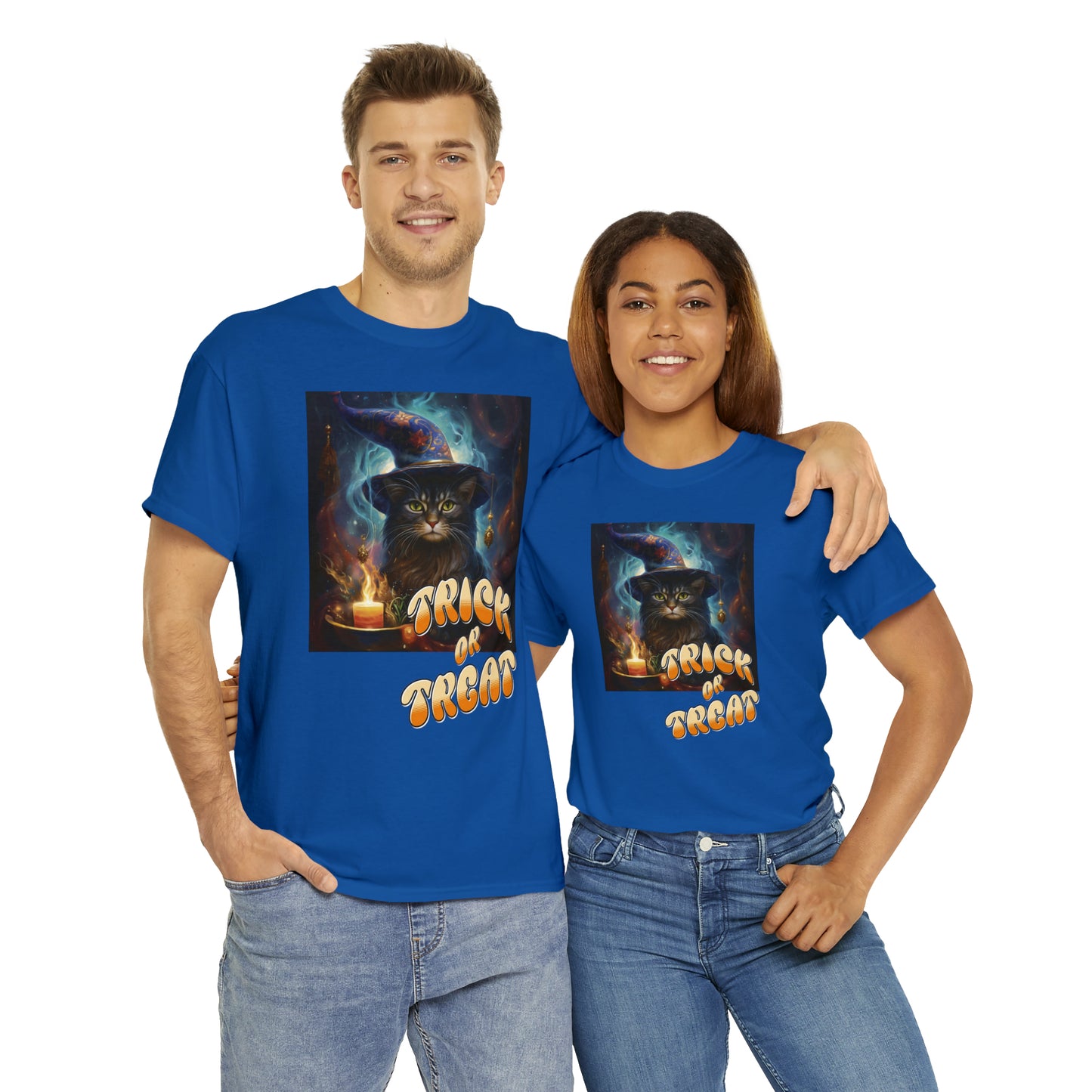 Unisex Cotton T-Shirt Trick or Treat Halloween Cat Graphic Costume Tee