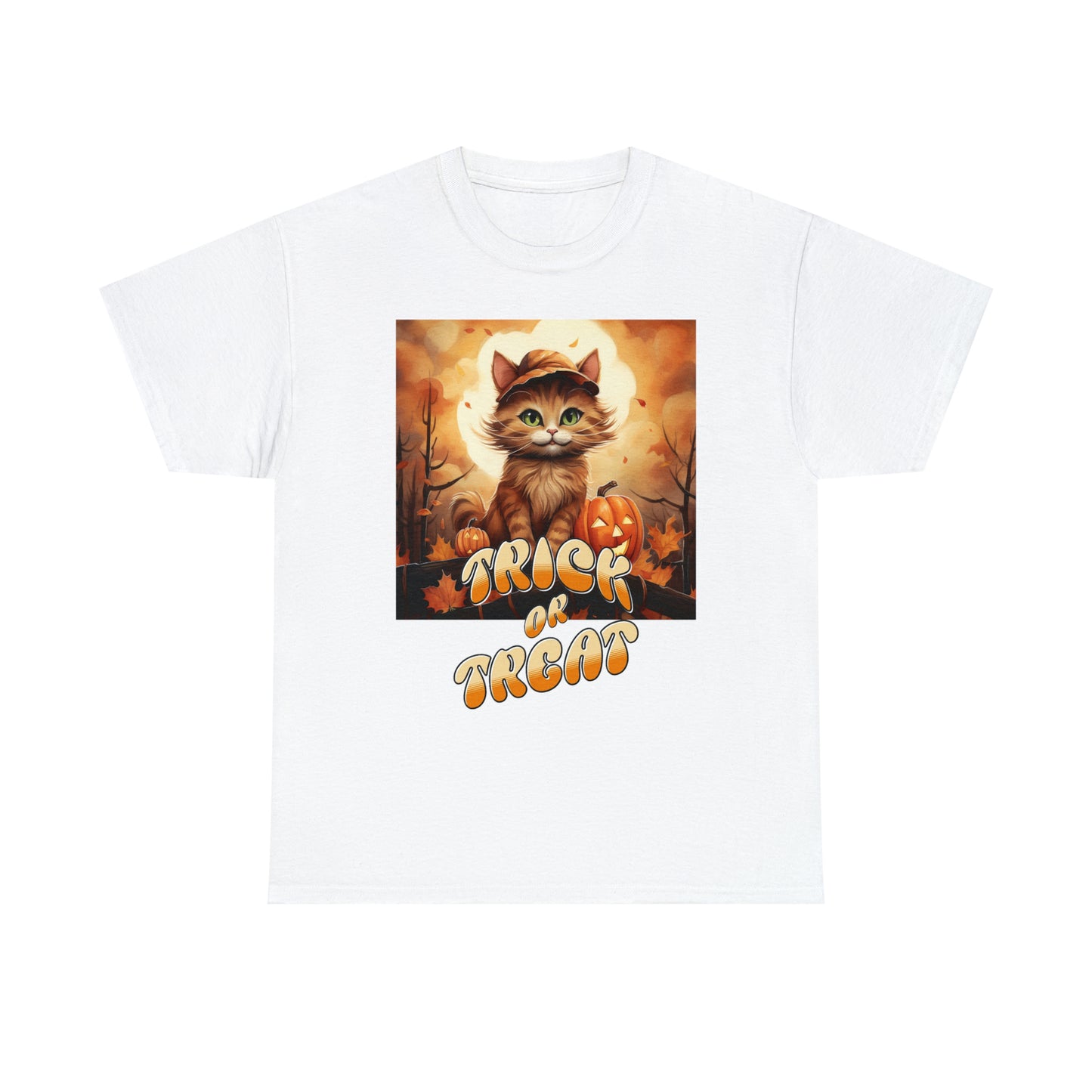 Unisex Cotton T-Shirt Trick or Treat Pumpkin Cat Graphic Costume Tee