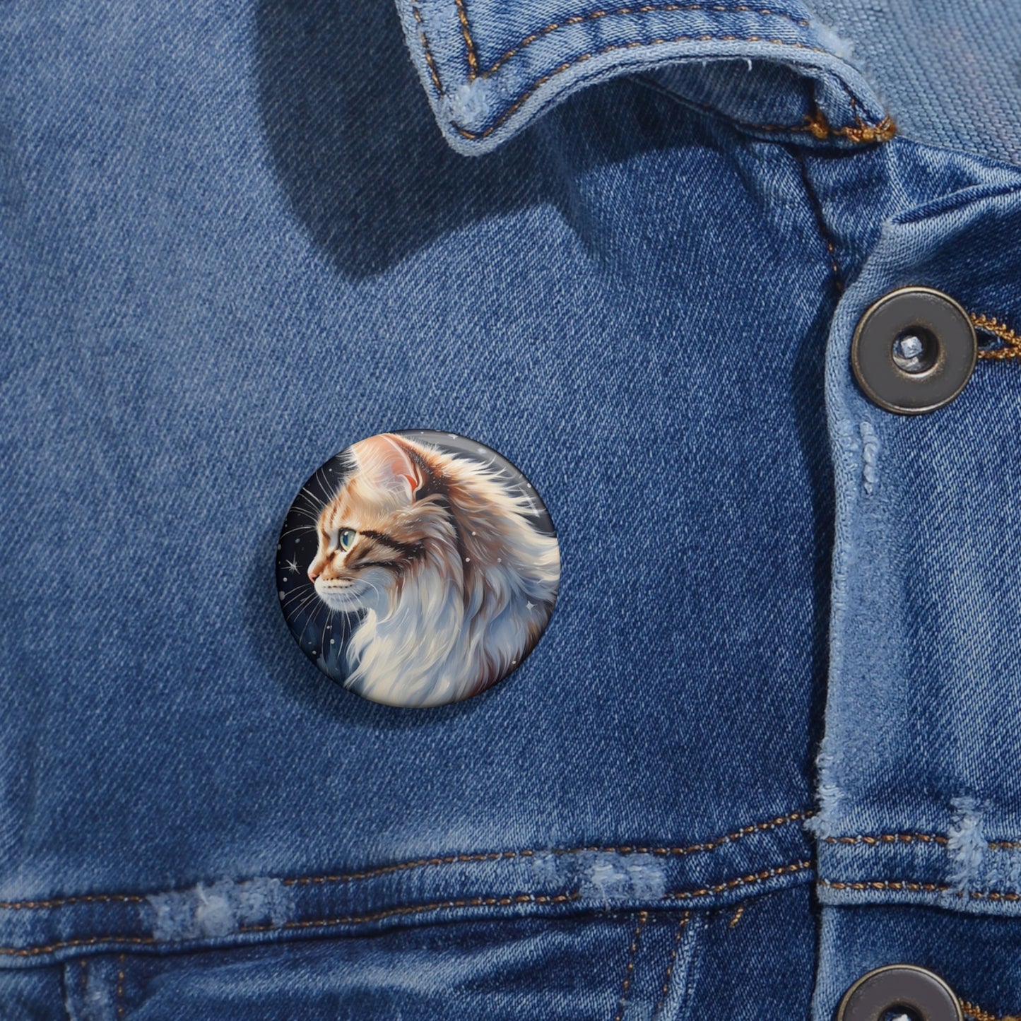 Pin Buttons Orange Cat With Falling Snowflakes Christmas Gift Badge