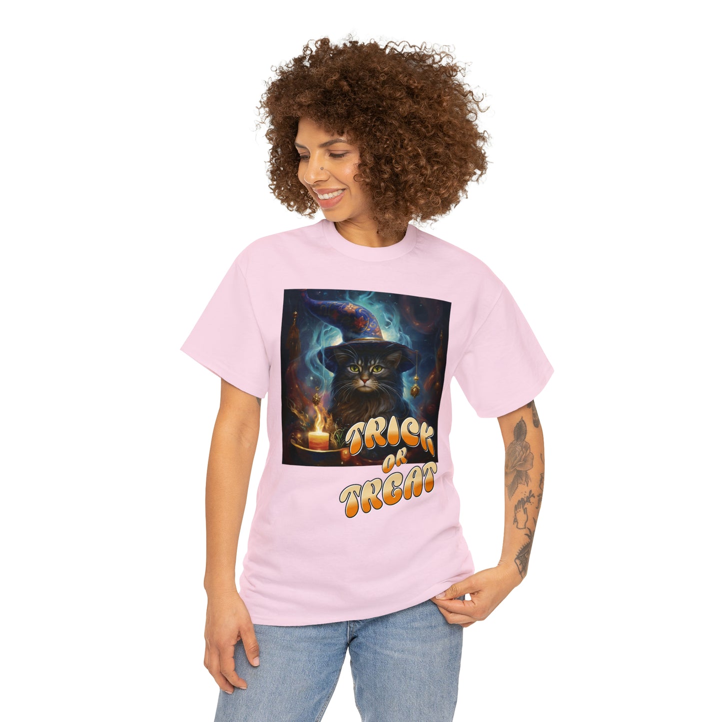 Unisex Cotton T-Shirt Trick or Treat Halloween Cat Graphic Costume Tee