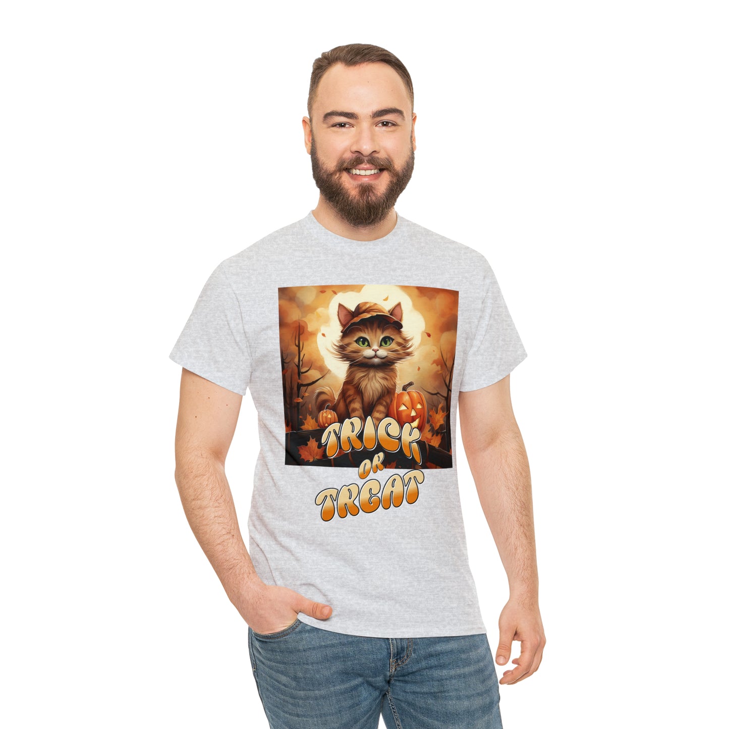 Unisex Cotton T-Shirt Trick or Treat Pumpkin Cat Graphic Costume Tee