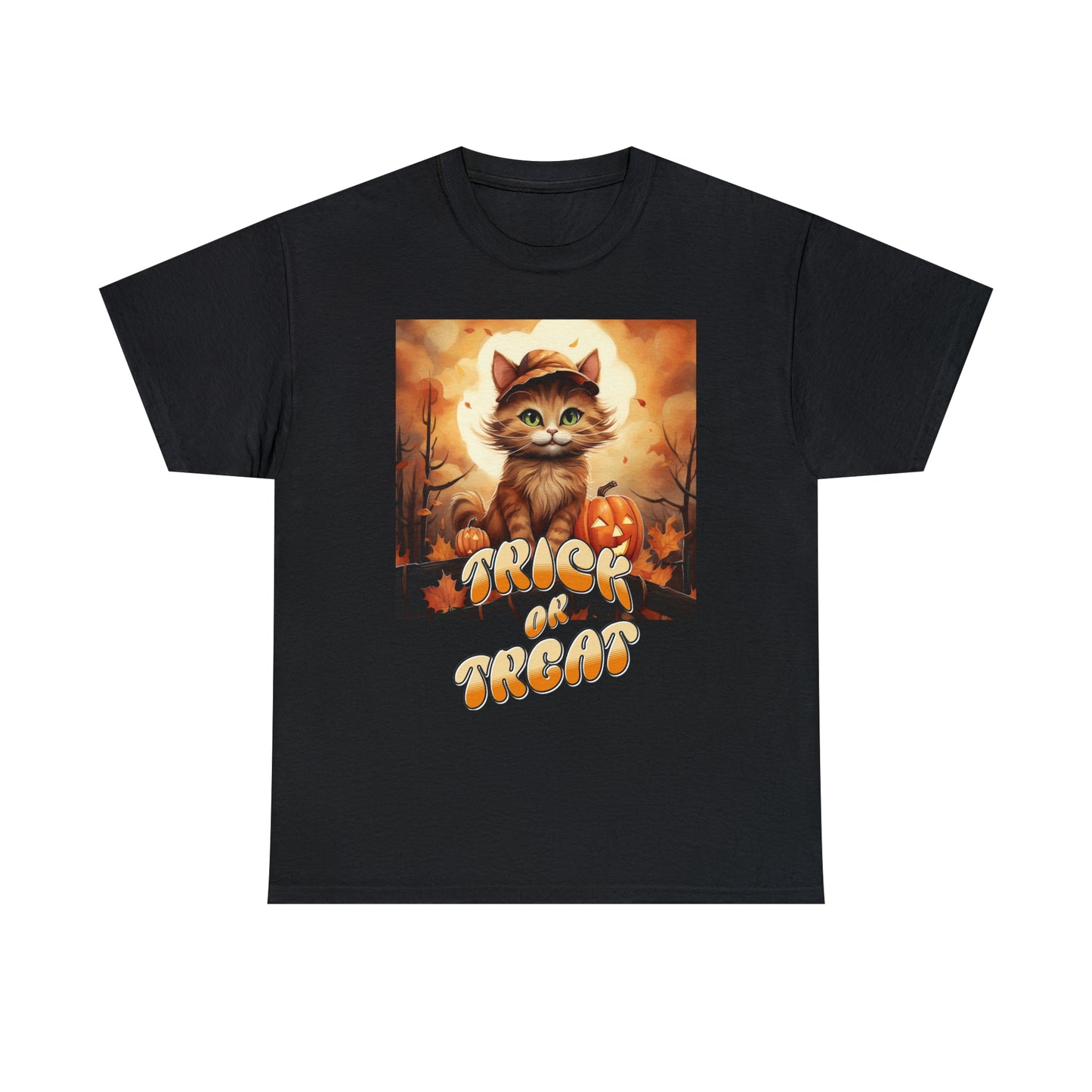 Unisex Cotton T-Shirt Trick or Treat Pumpkin Cat Graphic Costume Tee