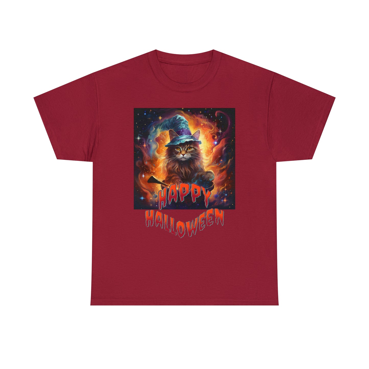 Unisex Cotton T-Shirt Happy Halloween Wizard Cat Graphic Costume Tee