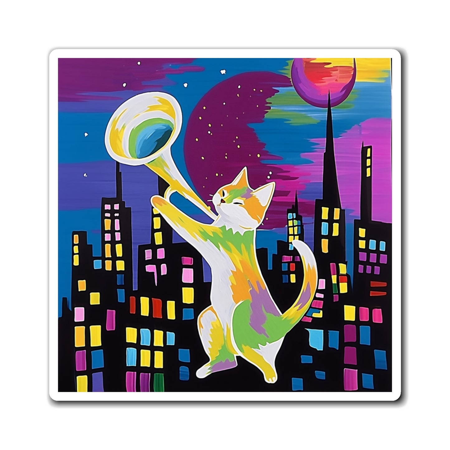 Magnets Moonlit Cat Trombone Melody Home Kitchen Decor Refrigerator Magnet