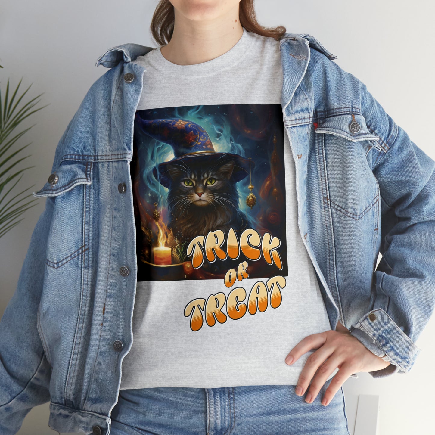Unisex Cotton T-Shirt Trick or Treat Halloween Cat Graphic Costume Tee