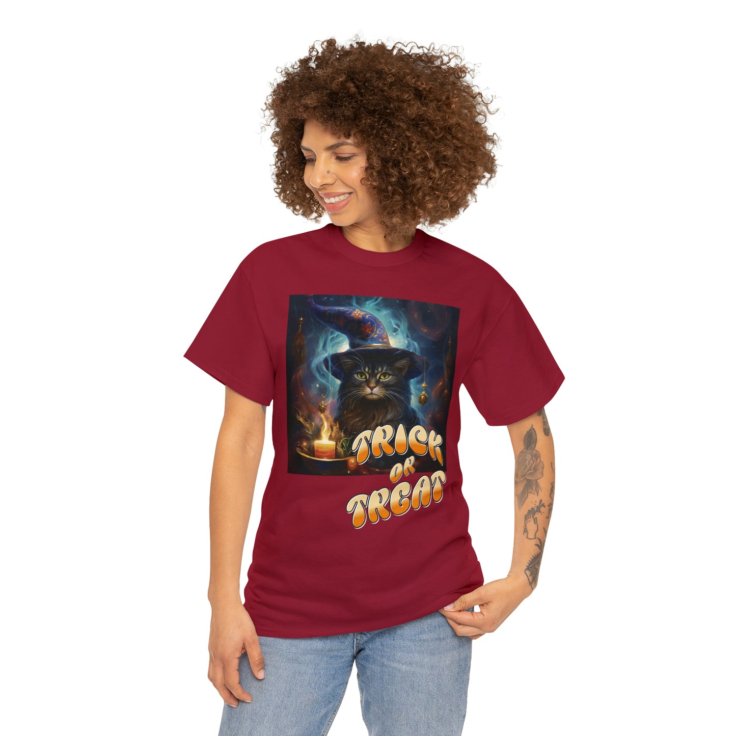 Unisex Cotton T-Shirt Trick or Treat Halloween Cat Graphic Costume Tee