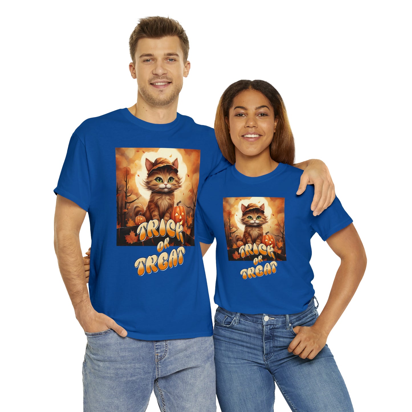 Unisex Cotton T-Shirt Trick or Treat Pumpkin Cat Graphic Costume Tee