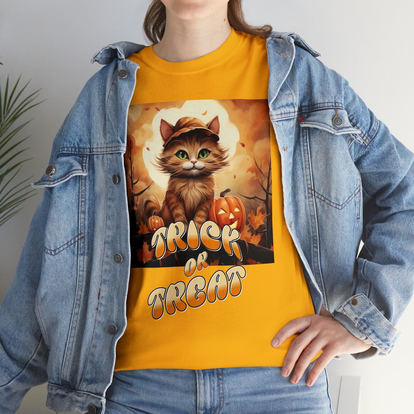 Unisex Cotton T-Shirt Trick or Treat Pumpkin Cat Graphic Costume Tee
