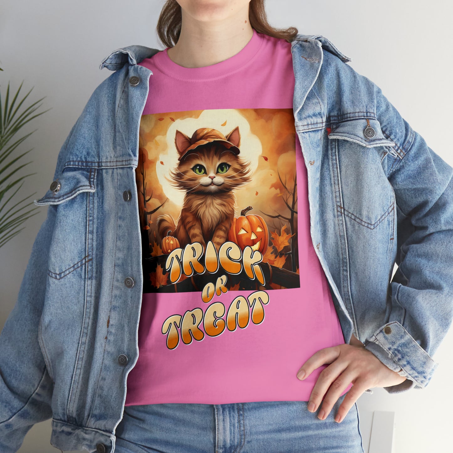 Unisex Cotton T-Shirt Trick or Treat Pumpkin Cat Graphic Costume Tee