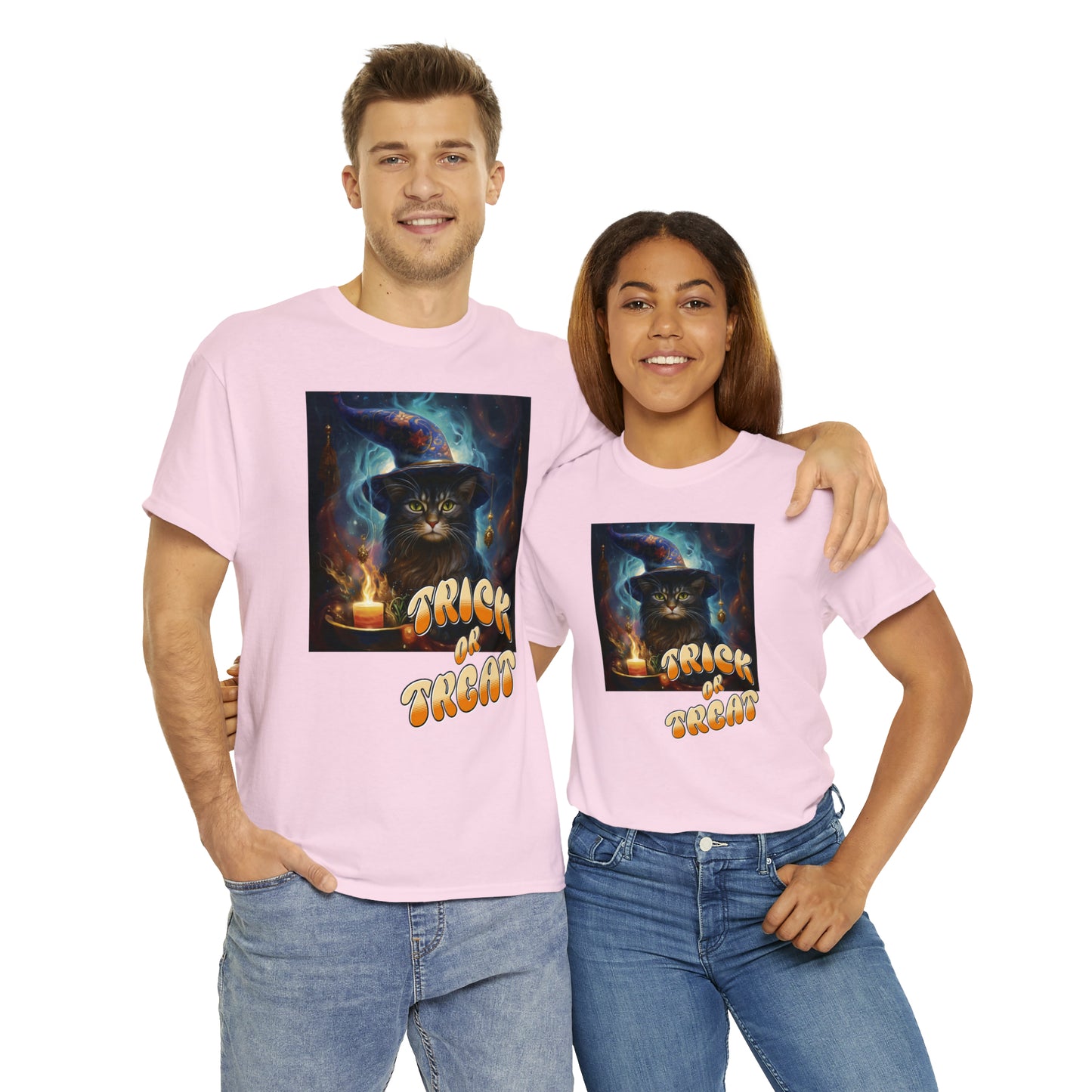 Unisex Cotton T-Shirt Trick or Treat Halloween Cat Graphic Costume Tee