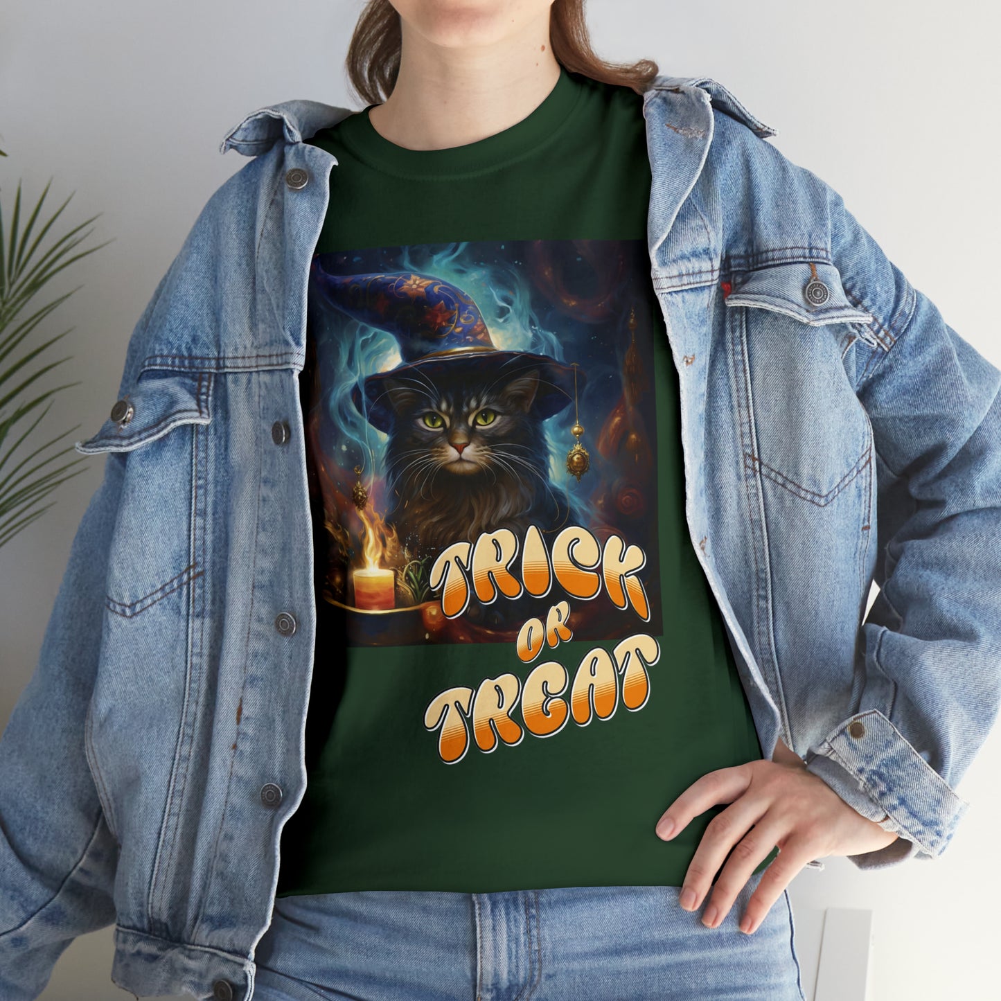 Unisex Cotton T-Shirt Trick or Treat Halloween Cat Graphic Costume Tee
