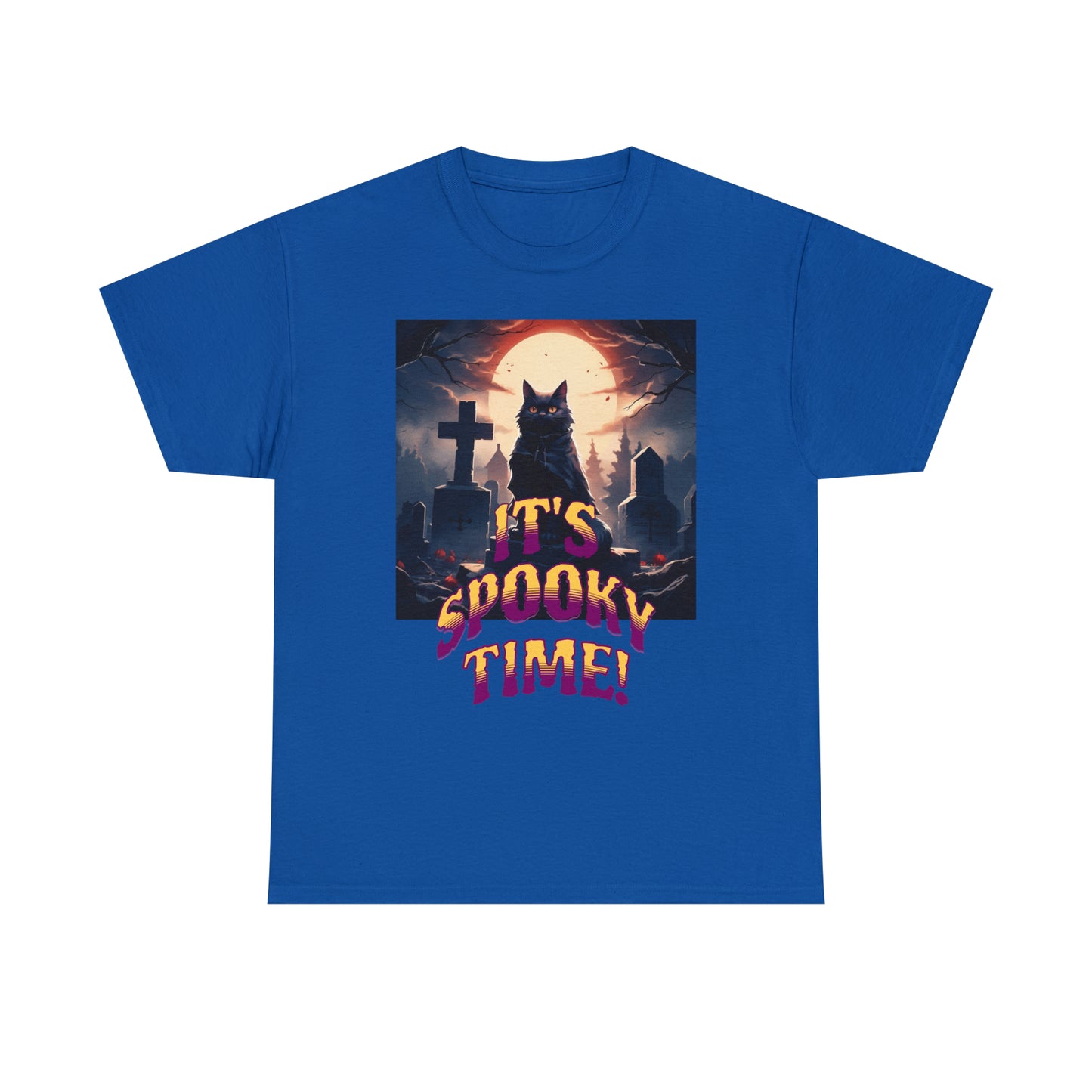 Unisex Cotton T-Shirt Vampire Cat in Spooky Graveyard Halloween Tee