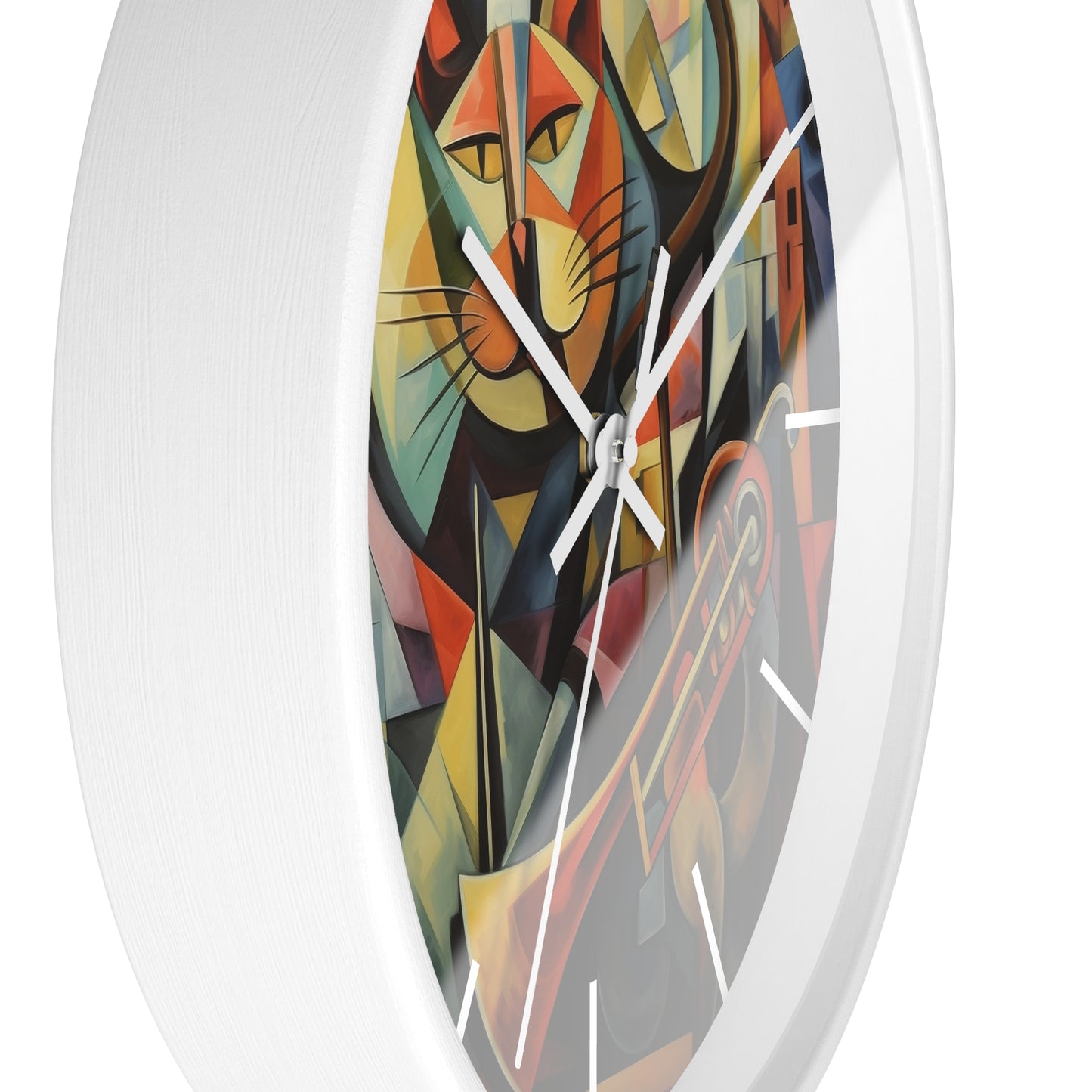 Wall Clock Trumpeter Cat Play Trumpet Music Cubism Graphic Home Decor