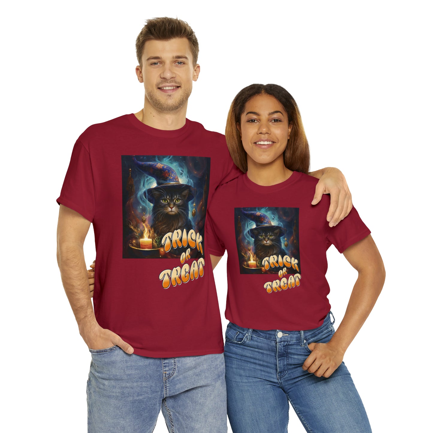 Unisex Cotton T-Shirt Trick or Treat Halloween Cat Graphic Costume Tee