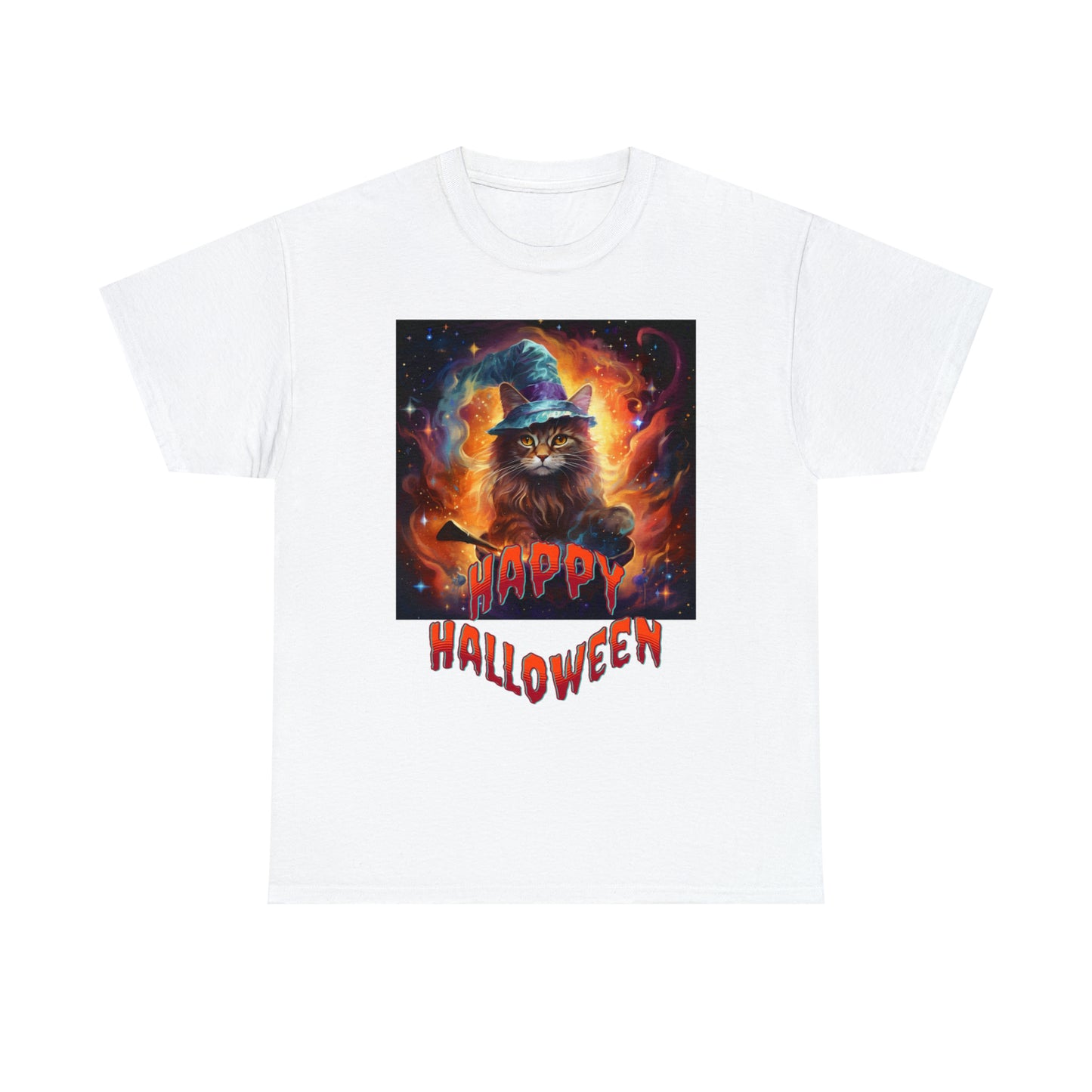 Unisex Cotton T-Shirt Happy Halloween Wizard Cat Graphic Costume Tee